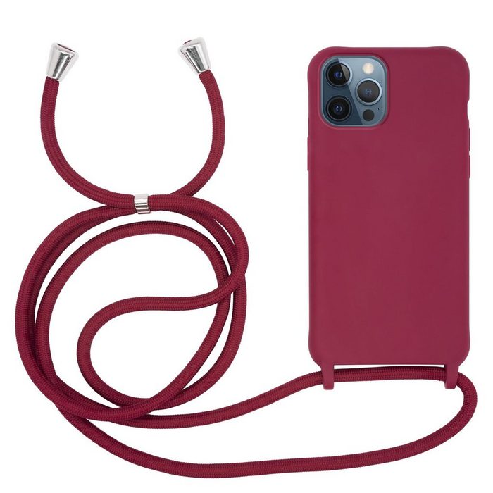 MyGadget Handyhülle Handykette für Apple iPhone 12 Pro Max TPU Hülle mit Band - Handyhülle mit Handyband zum Umhängen Kordel Schnur Case Schutzhülle - Bordeaux Rot