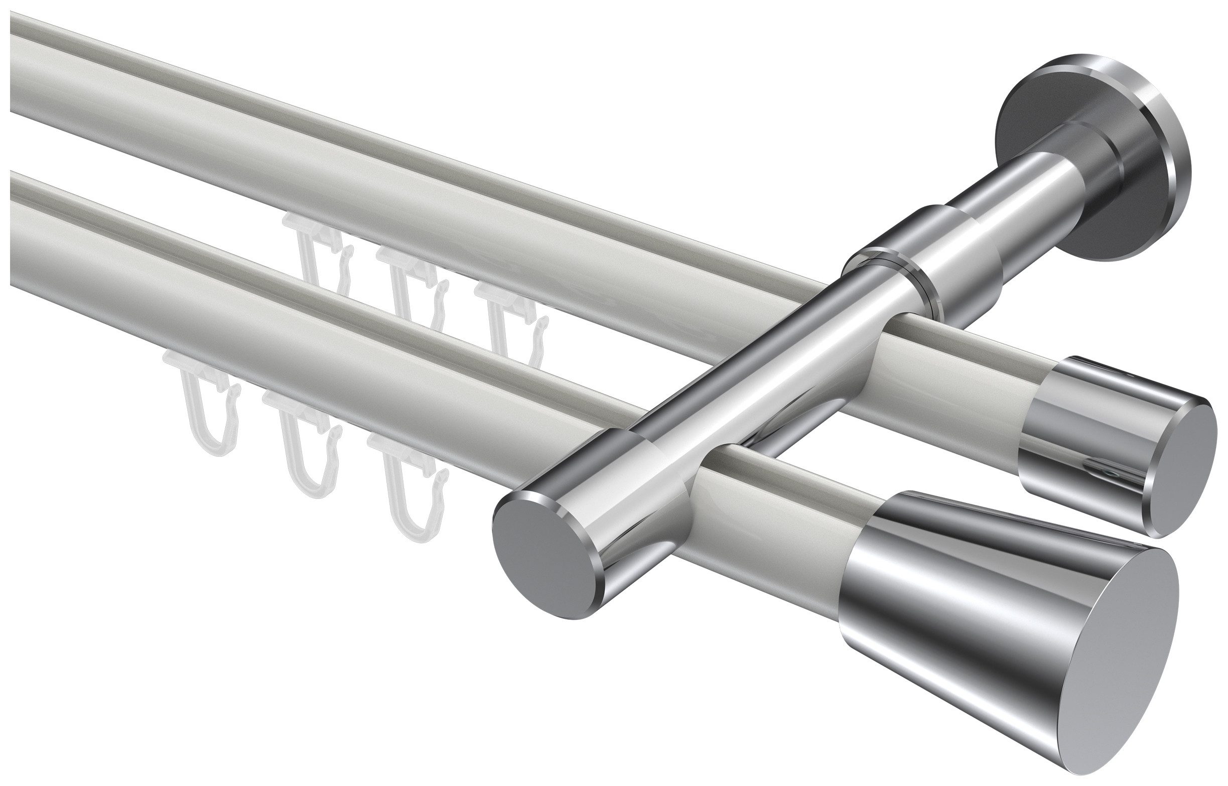 INTERDECO Innenlaufschiene Prestige Sitra, Ø 20 mm, 2-läufig, Fixmaß, kürzbar, Wandmontage, Aluminium, Weiß / Chrom / Bicolor