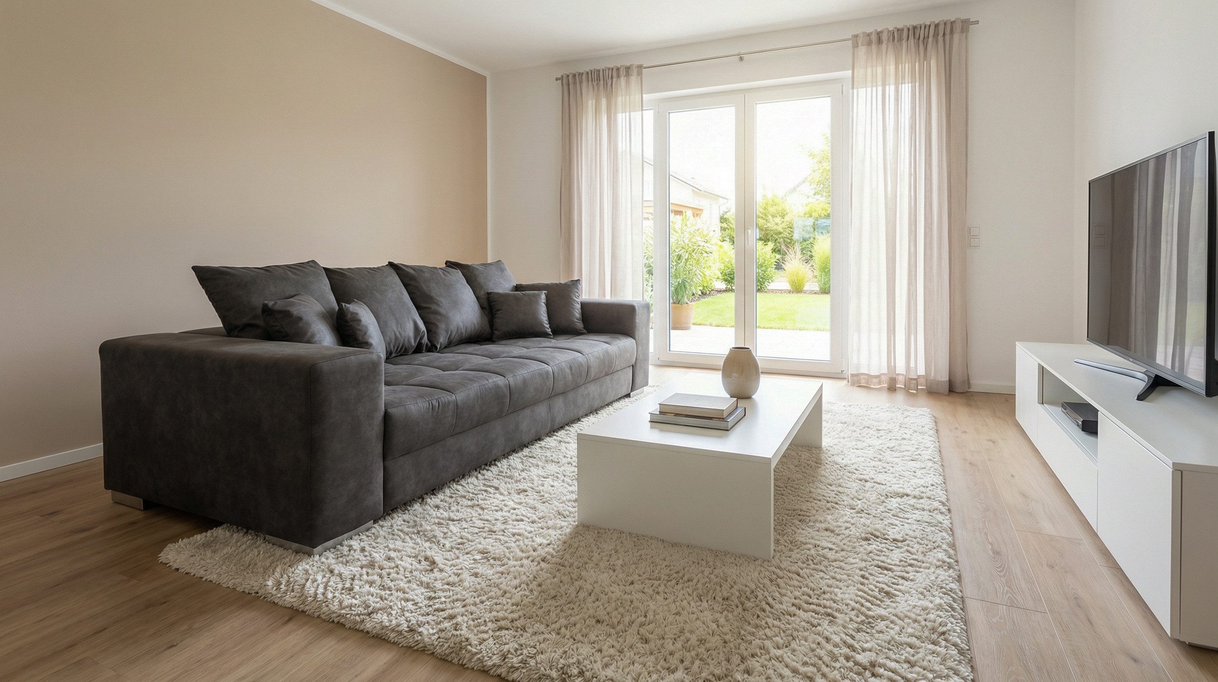 Massivart® Big-Sofa Big-Sofa Vintage Stoff grau 254 cm / Nosagfederung / 4- günstig online kaufen