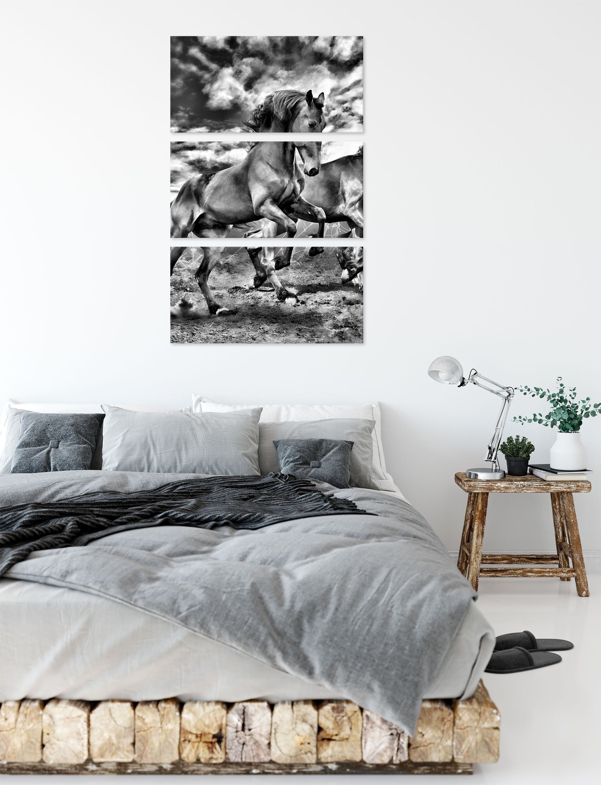 Pixxprint Leinwandbild Wildpferde, Zackenaufhänger (1 inkl. fertig (120x80cm) St), 3Teiler bespannt, Leinwandbild Wildpferde