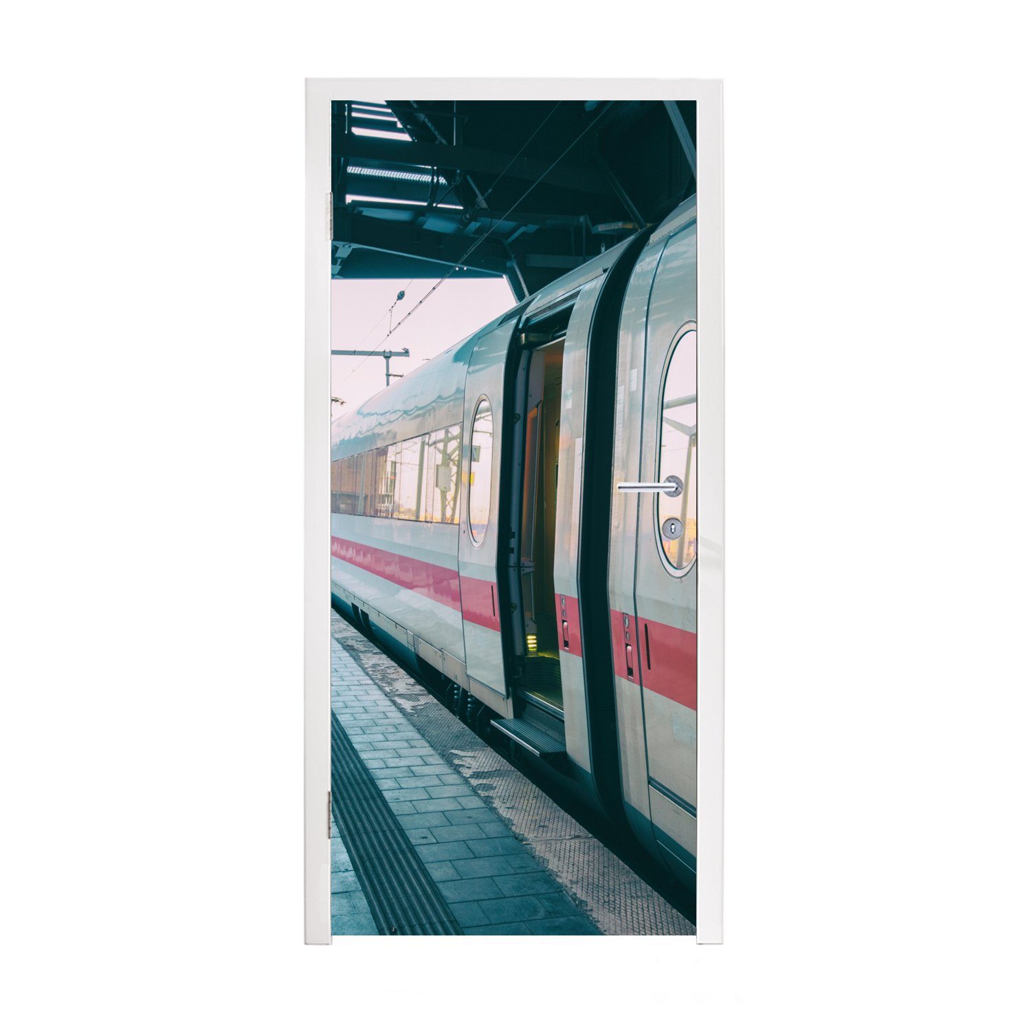 MuchoWow Türtapete Schöner Zug auf dem Bahnsteig, Matt, bedruckt, (1 St), Fototapete für Tür, Türaufkleber, 75x205 cm