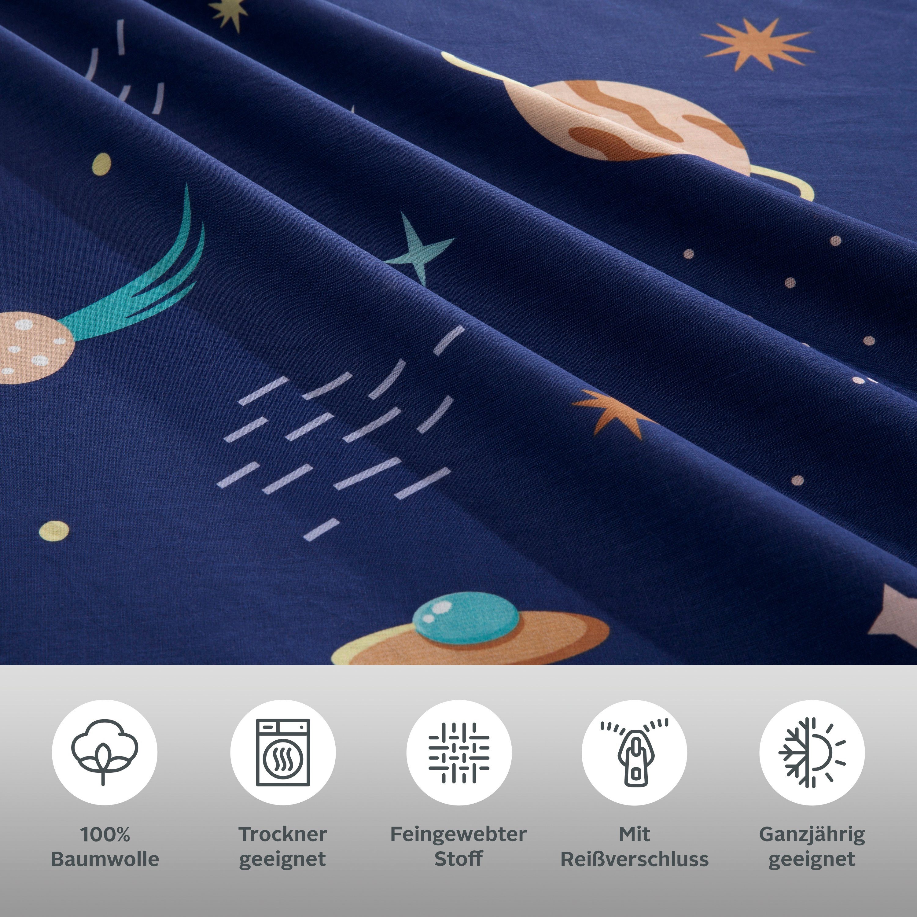 OTTO home Kinderbettwäsche CUDDLEE, Renforcé, 2 teilig, in vielen Designs: Dino,Einhorn,Weltraum,Baustelle,Herz,Trecker,Safari