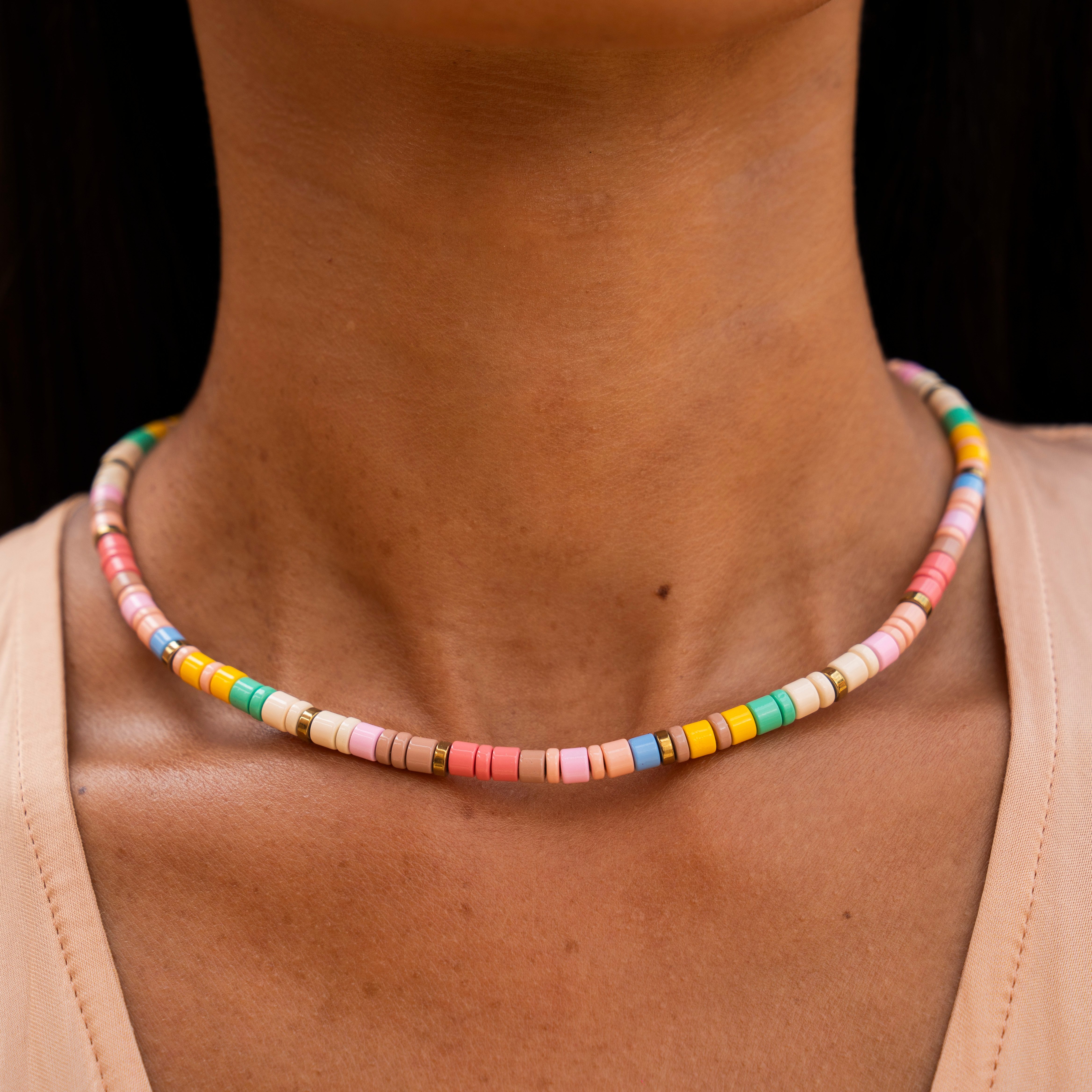 Made by Nami Perlenkette Damen Halskette bunt Naturstein verstellbar wasser günstig online kaufen
