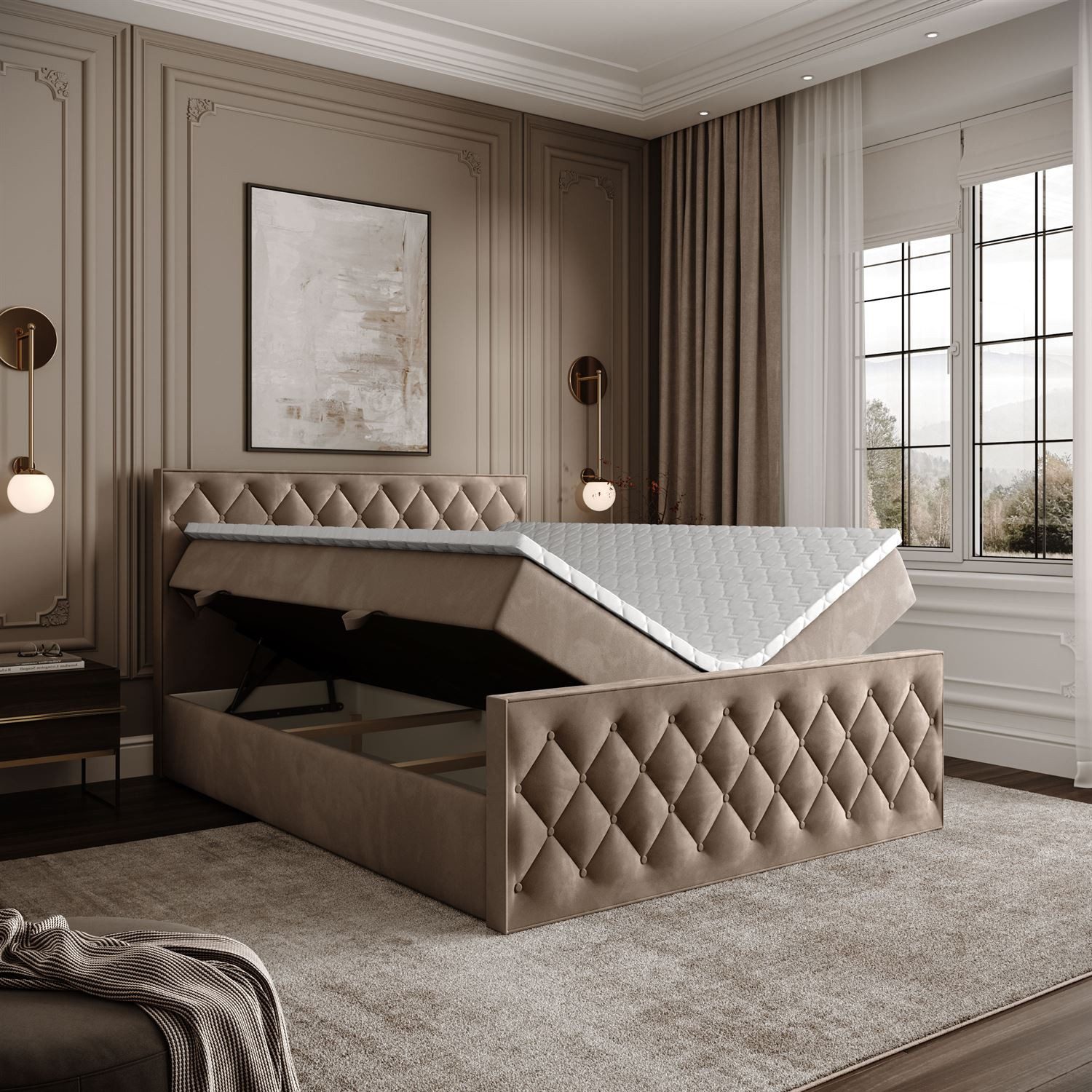 Lookway Boxspringbett mit Bettkasten und Topper INEZ II (Boxspringbett mit Topper), Breite: 140/160/180x200 cm – Bild 2 von 5