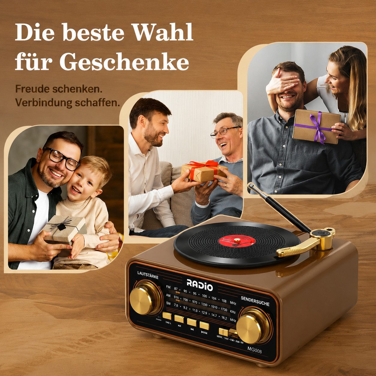 Toomoke Vintage Design Radio mit Bluetooth 6.0 Tischradio Holz mit MP3 Player Radio (Klassisches Vintage Radio mit moderner Bluetooth 6.0 Technologie, einfache Bedienung, vielseitige Funktionen und für Zuhause)