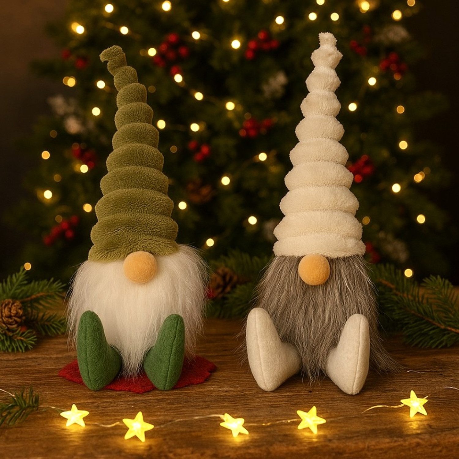 Online-Fuchs Dekofigur 2 süße Weihnachtswichtel mit Bart und Zipfelmütze - günstig online kaufen