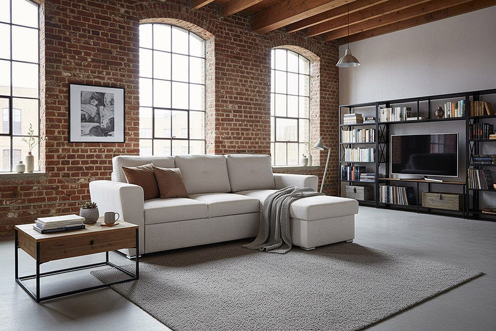 riess-ambiente Schlafsofa APARTMENT 245cm beige - Strukturstoff, 3-Sitzer, Stauraum, ausziehbar, Einzelartikel 1 Teile, Multifunktionale Couch - ideal für Wohnzimmer, TV-Ecke & Apartments