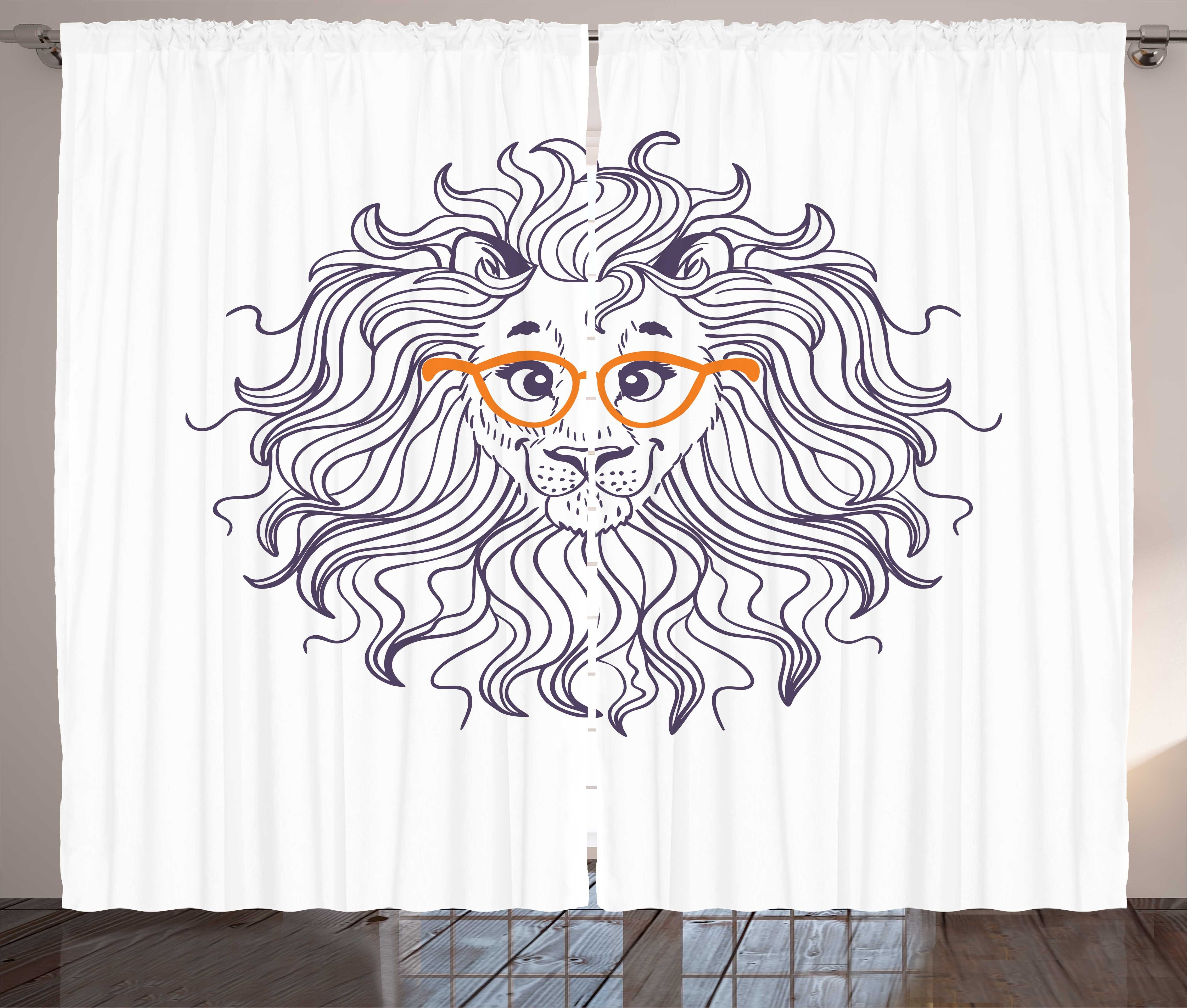 Vorhang Löwe ​​mit Schlafzimmer mit und Schlaufen Gardine Brille Abakuhaus, Cartoon-Löwe Haken, Kräuselband