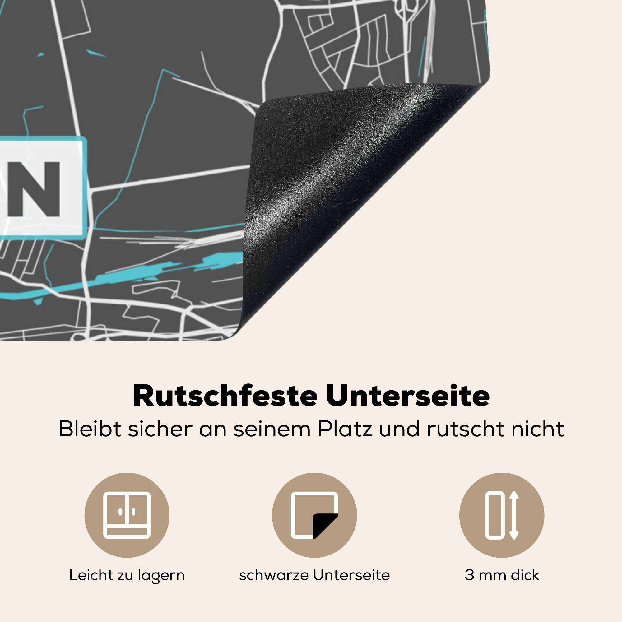 Arbeitsplatte Karte - Deutschland Blau, Ceranfeldabdeckung, Vinyl, Stadtplan - cm, MuchoWow Herdblende-/Abdeckplatte für (1 Hirsch - - küche 78x78 tlg),