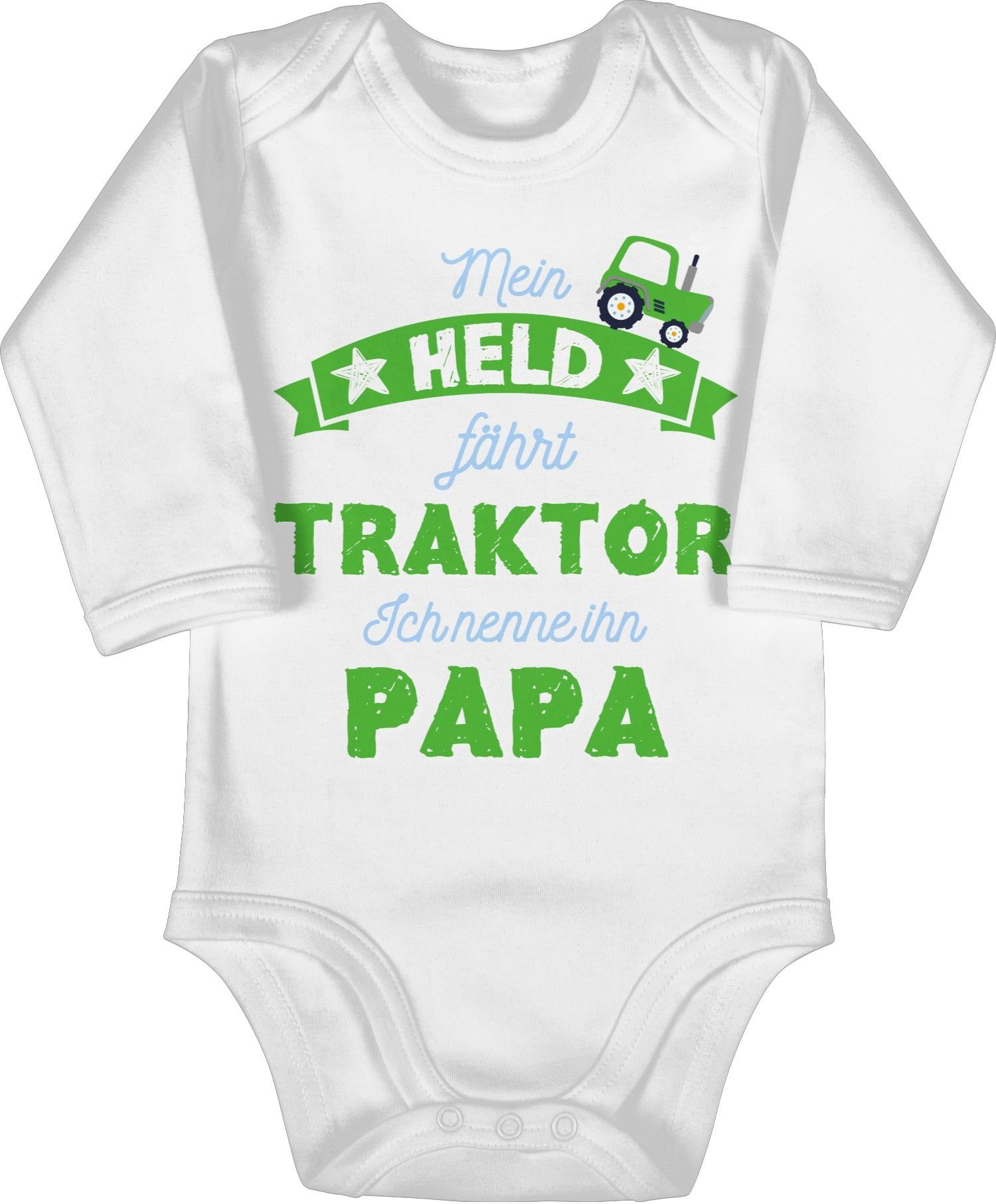 Shirtracer Shirtbody Mein Held fährt Traktor Papa Geschenk Vatertag Baby 2 Weiß | Shirtbodies