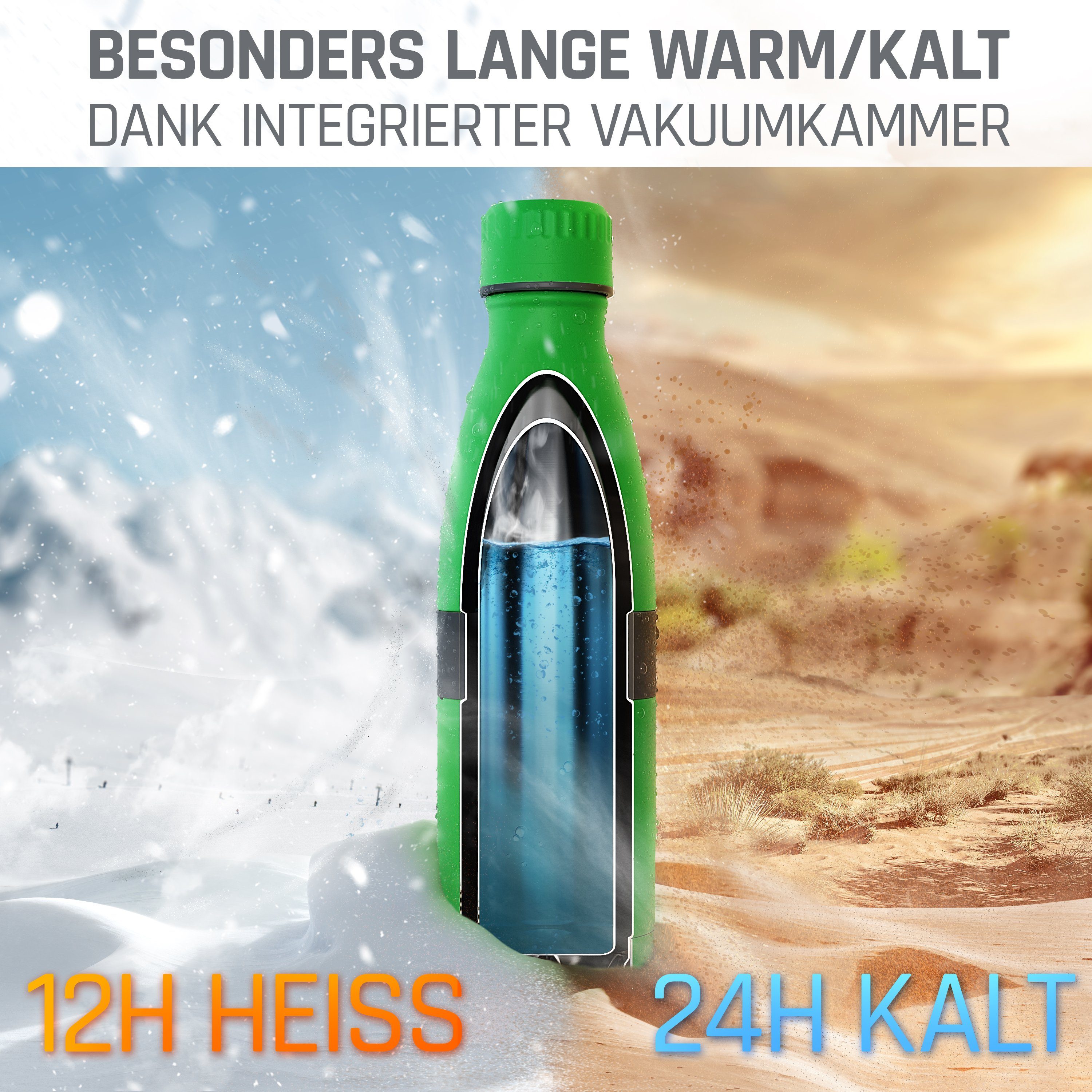 boddels Isolierflasche TWEE+ 500ml Edelstahl, bruchfest Grün aus auslaufsicher, - Anthrazitgrau / doppelwandig, Trinkflasche