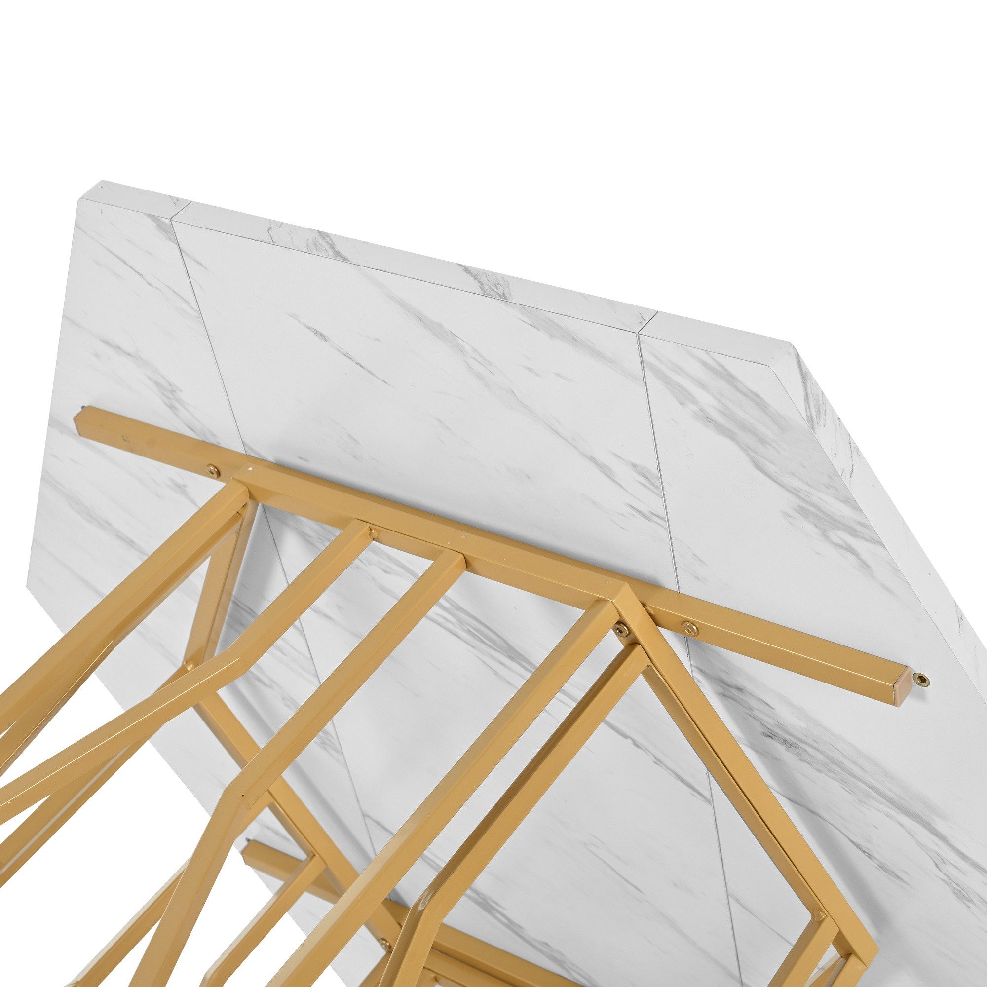 IDEASY Esstisch Sechseckiger Marmor-Esstisch mit goldenem Metallgestell, Schlichter Couchtisch für Ess- & Wohnzimmer
