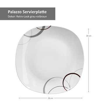van Well Servierplatte Palazzo Servierplatte 28,5cm aus weißem Porzellan mit Dekor-Kreisen, Porzellan