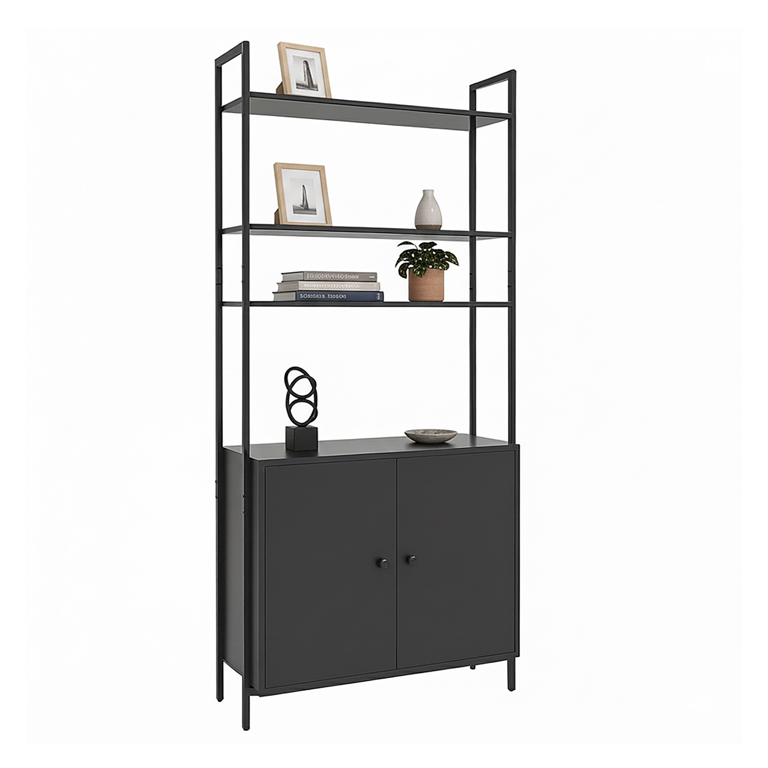 relaxdays Bücherregal mit Unterschrank, schwarz