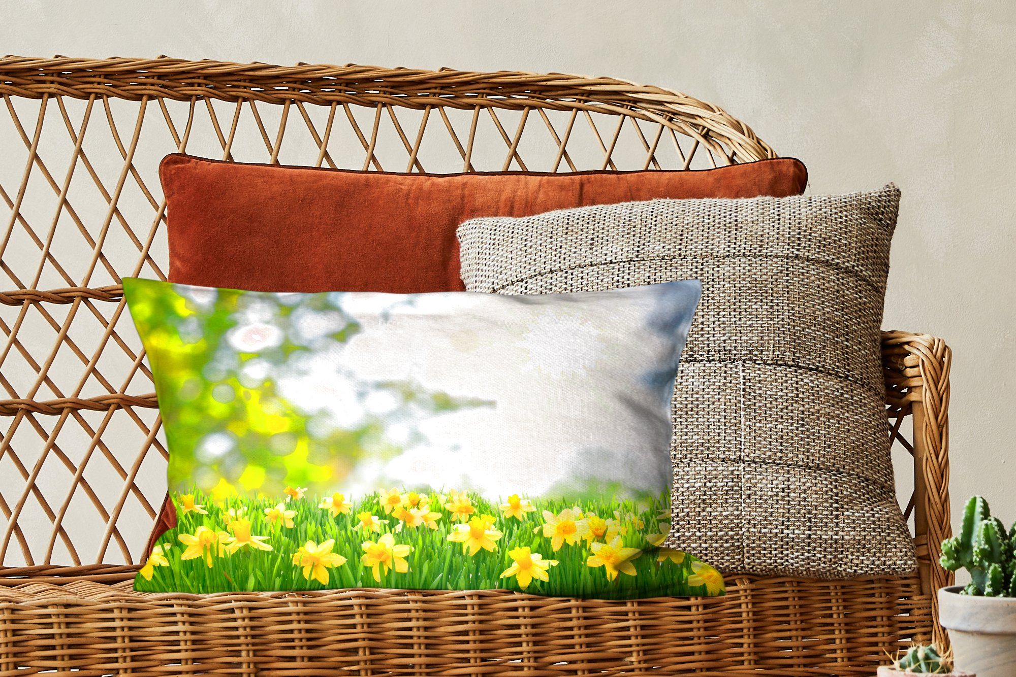 Gelb, Dekokissen Frühling - Füllung, - Wohzimmer Zierkissen, mit Blumen Dekokissen MuchoWow Dekoration, Schlafzimmer