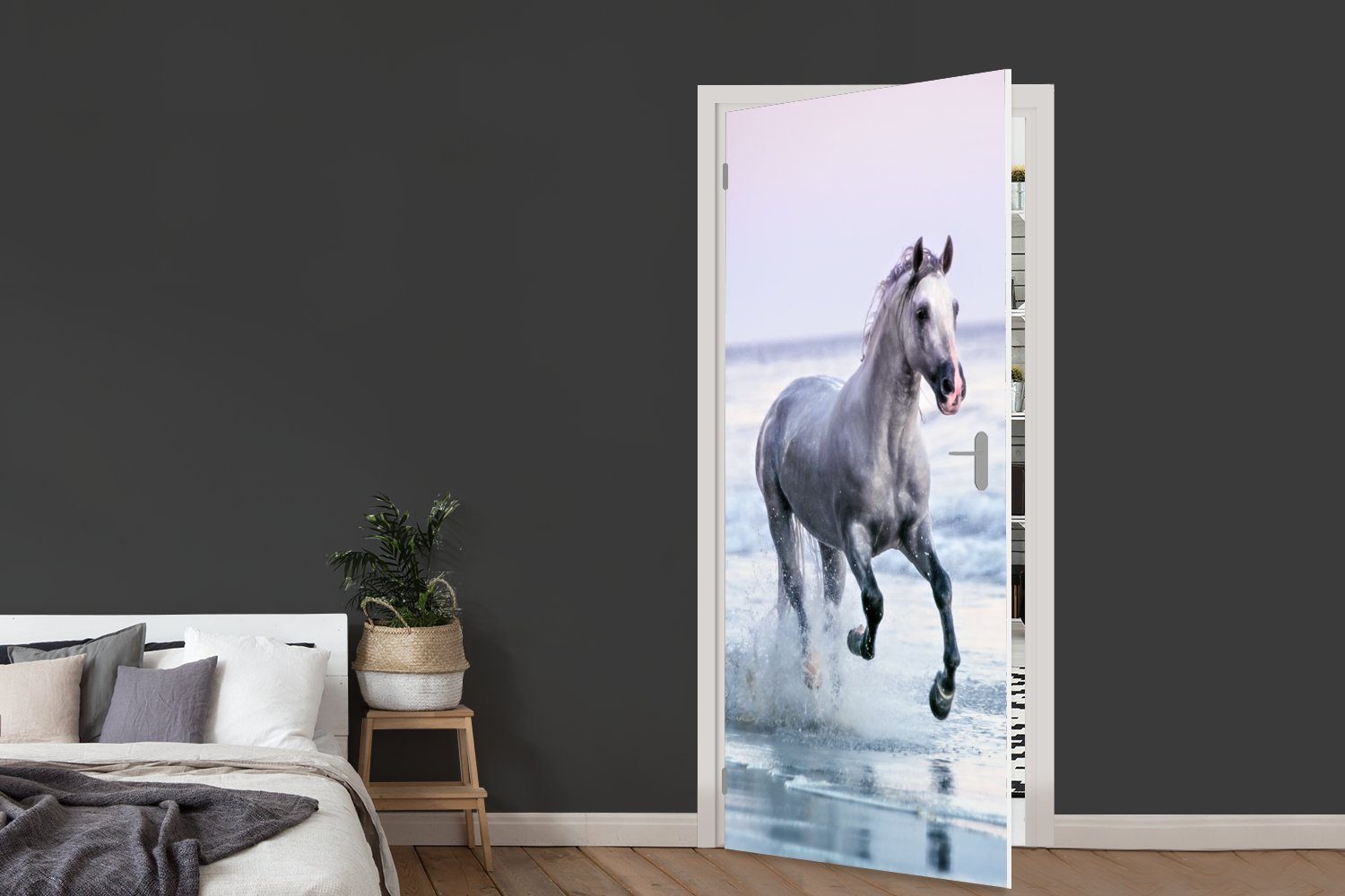 MuchoWow Türtapete Pferd (1 für bedruckt, Matt, Tür, Pastell, 75x205 St), Türaufkleber, Meer cm Fototapete - 