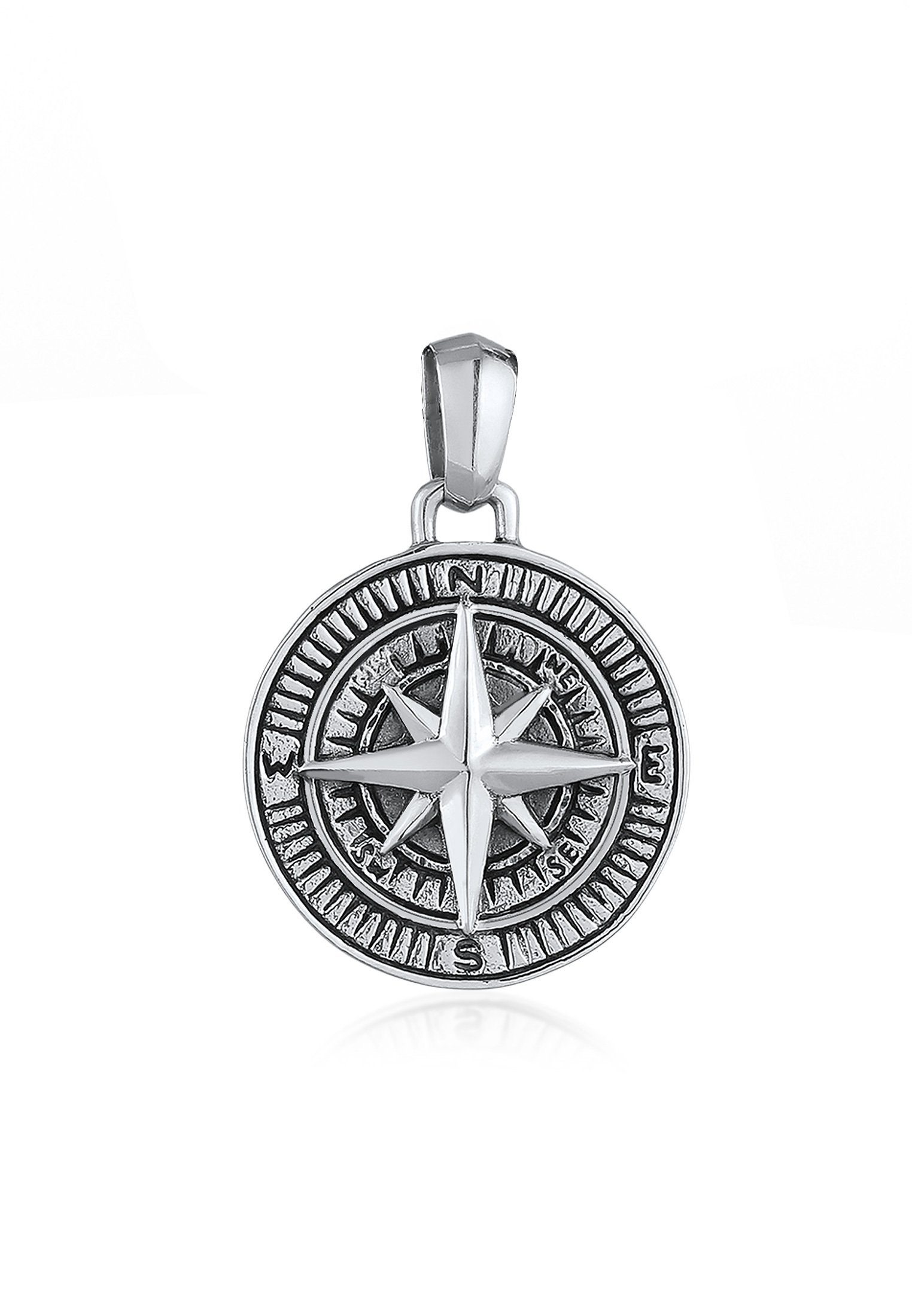 Kuzzoi Kettenanhänger Kompass Cool Massiv 925 Silber Schwarz