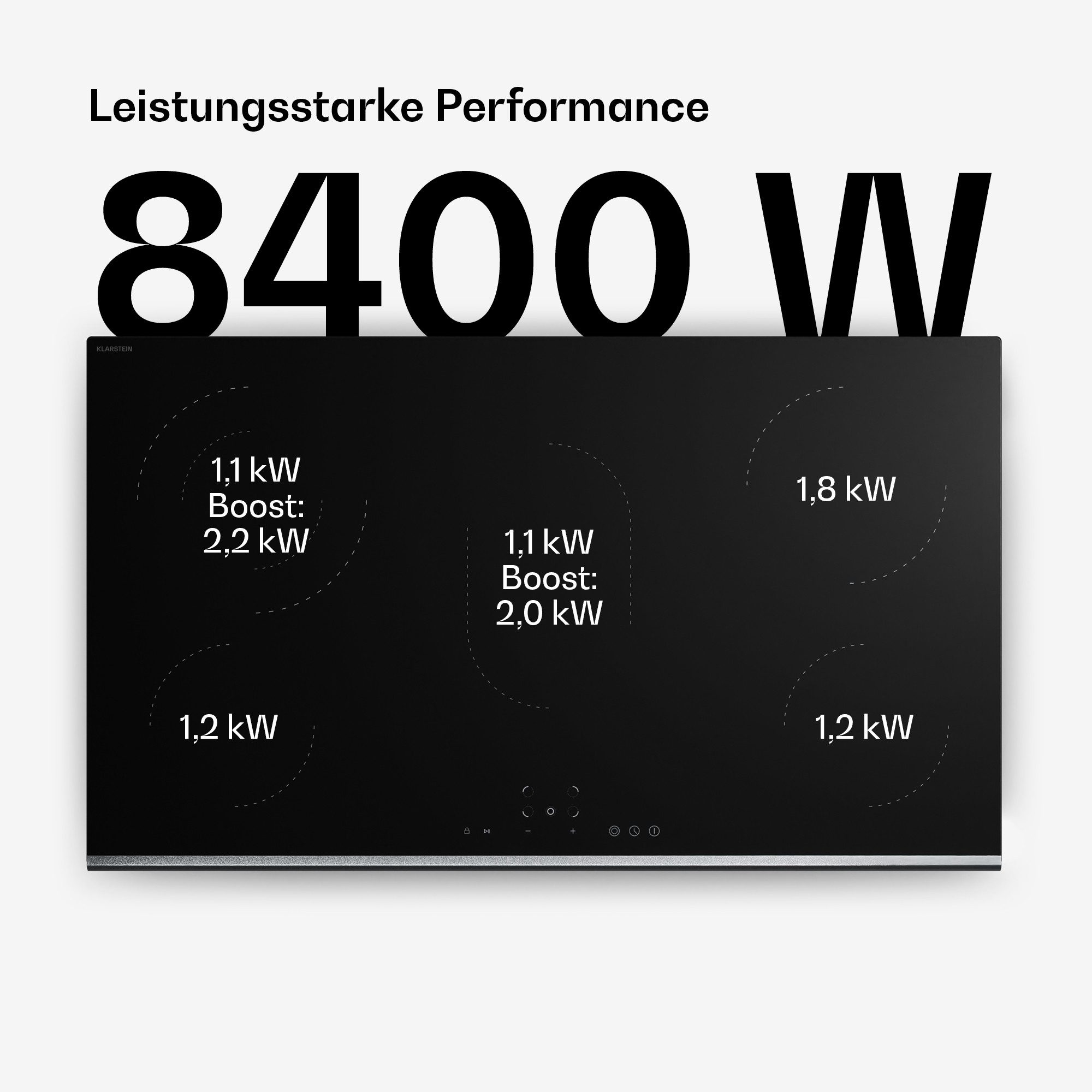 Klarstein Elektro-Kochfeld VeroSteel, Elektrische Kochfelder 5 Zonen Aluminium 8400 W Touch