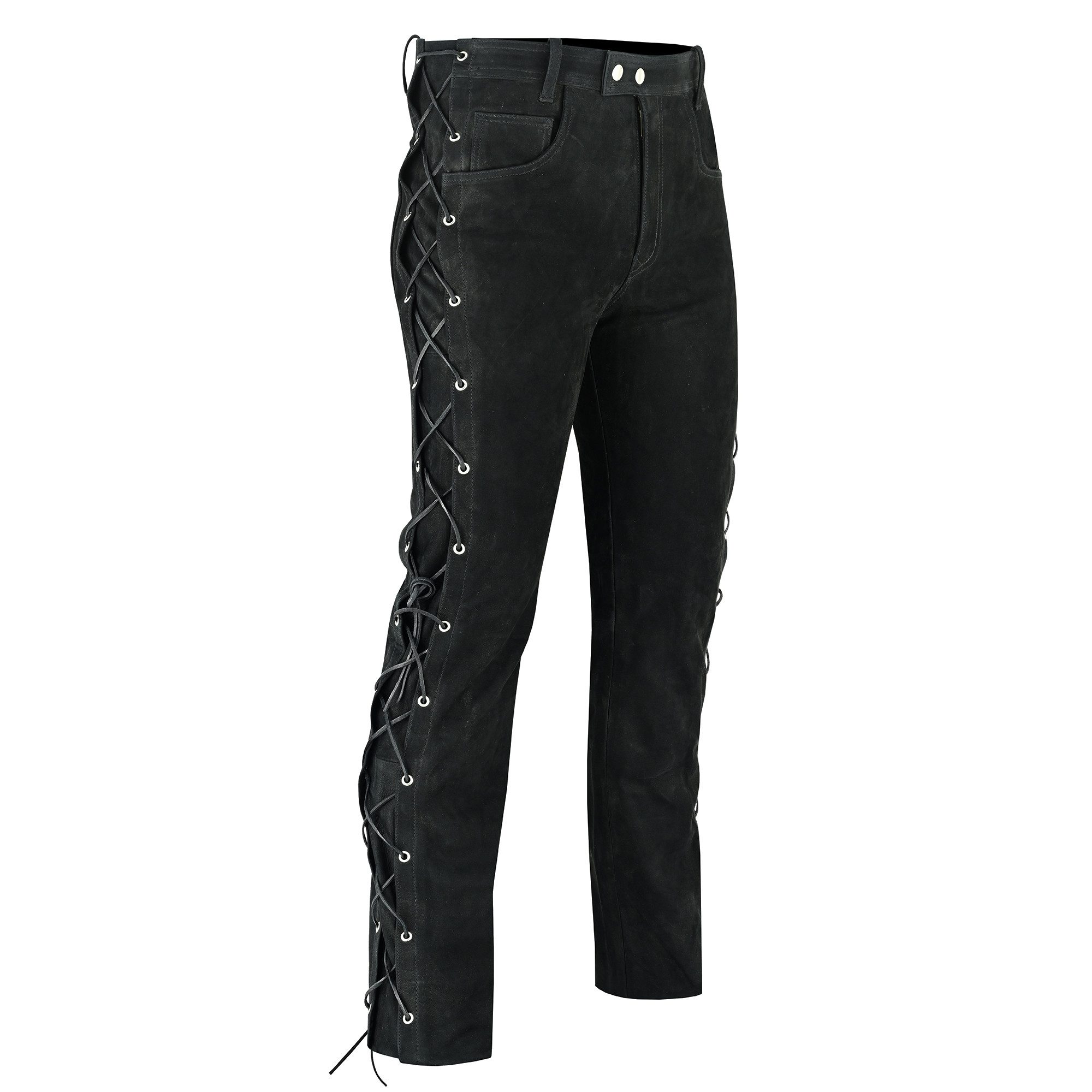 BOHMBERG Lederhose Herren Nubuk Lederjeans, Seitliche Schnürung, Echtleder, Regular Fit – Bild 3 von 5