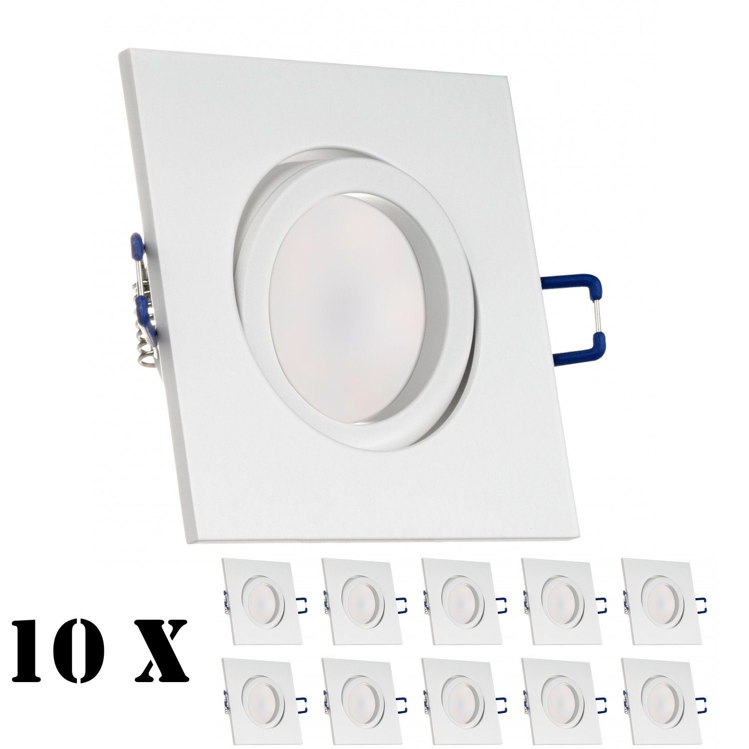 Einbaustrahler flach 10er Set LED LED weiß mit matt Leuchtmitt 5W Einbaustrahler extra LEDANDO in