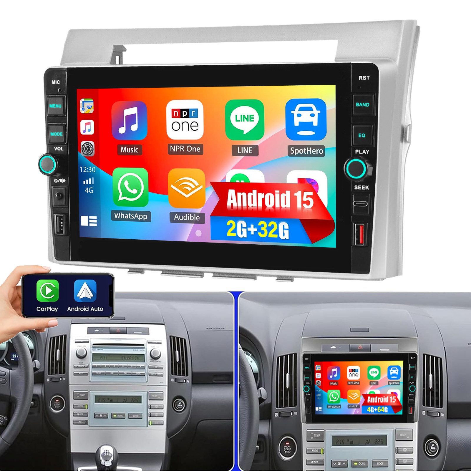 ESSGOO Android15 Autoradio Carplay Für Toyota Corolla Verso 2003-2009 GPS USB Autoradio (RDS, 4+64GB(optional), Digitalradio (DAB), FM, SWC, Apple Carplay Android Auto GPS Navi WIFI BT EQ Mit USB- und Type-C)