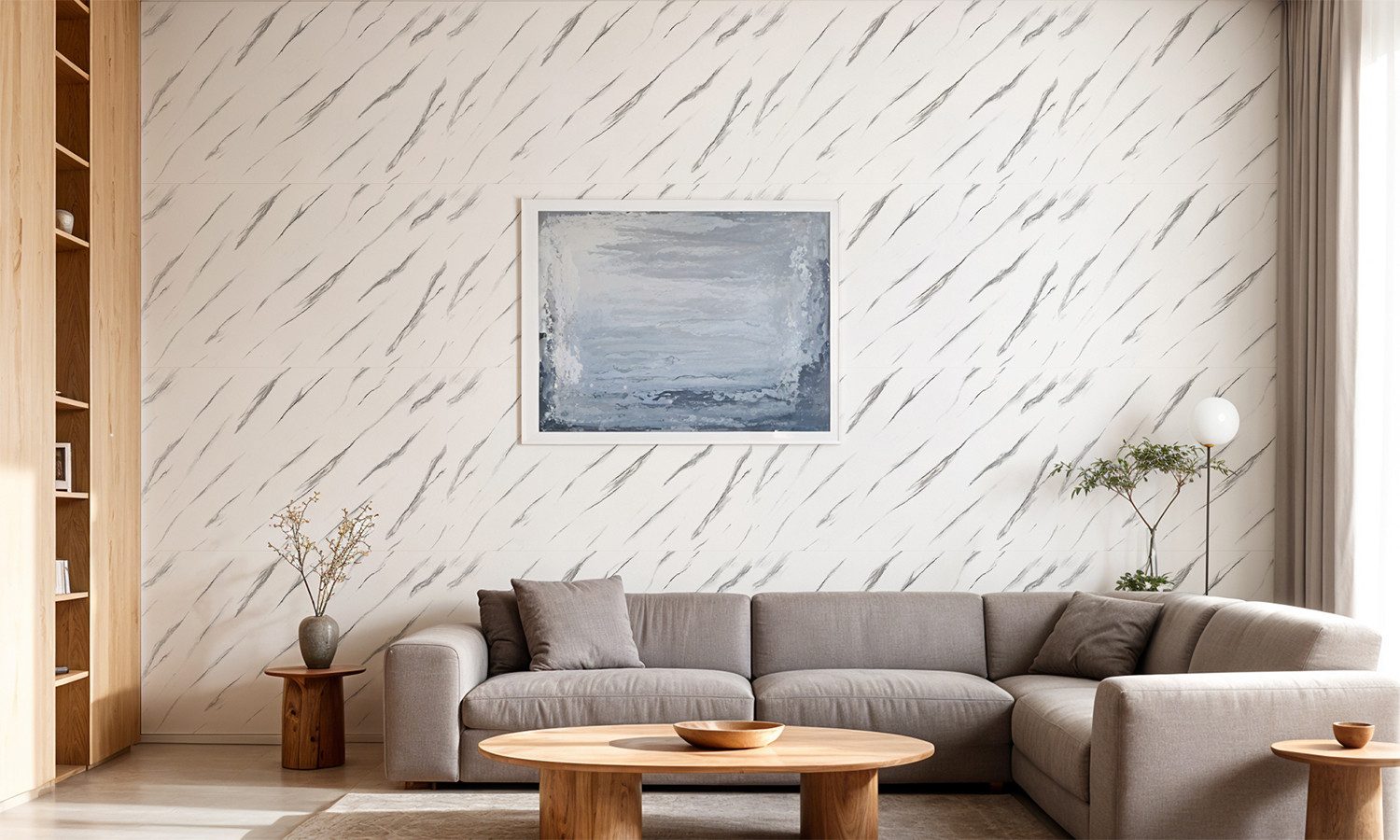 IKHEMalarka Wandpaneel Lamellen Selbstklebend 100x60 cm – PVC + PE-Schaum, 2,8 mm, Betonoptik, BxL: 60x100 cm, 0,6 qm, (1 Paneel = 100 × 60 cm (0,60qm) Tapete Marmor Struktur