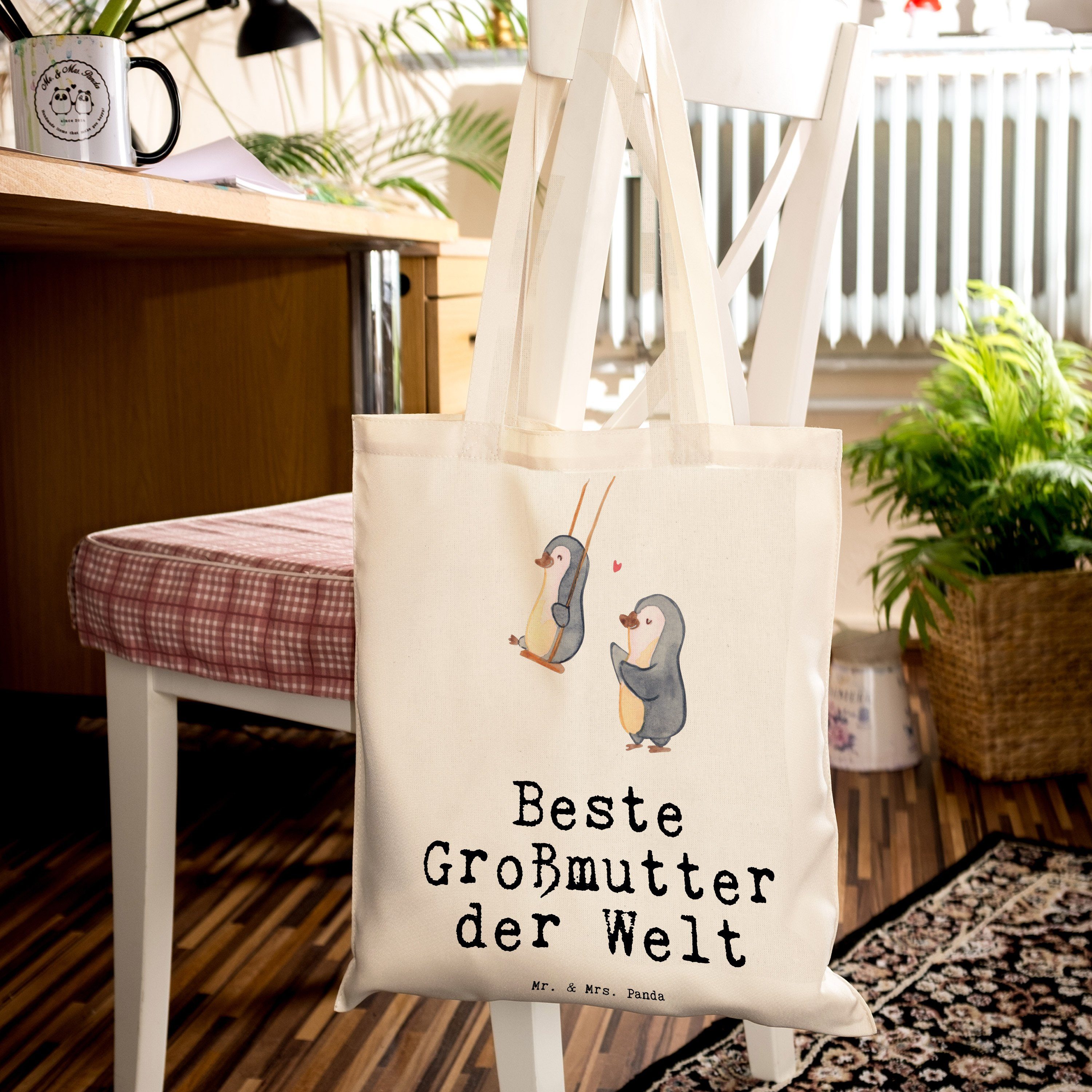 Geschenk, Beste Panda Mrs. Mr. Tragetasche (1-tlg) - der & Großmutter - Oma gewor Pinguin Transparent Welt