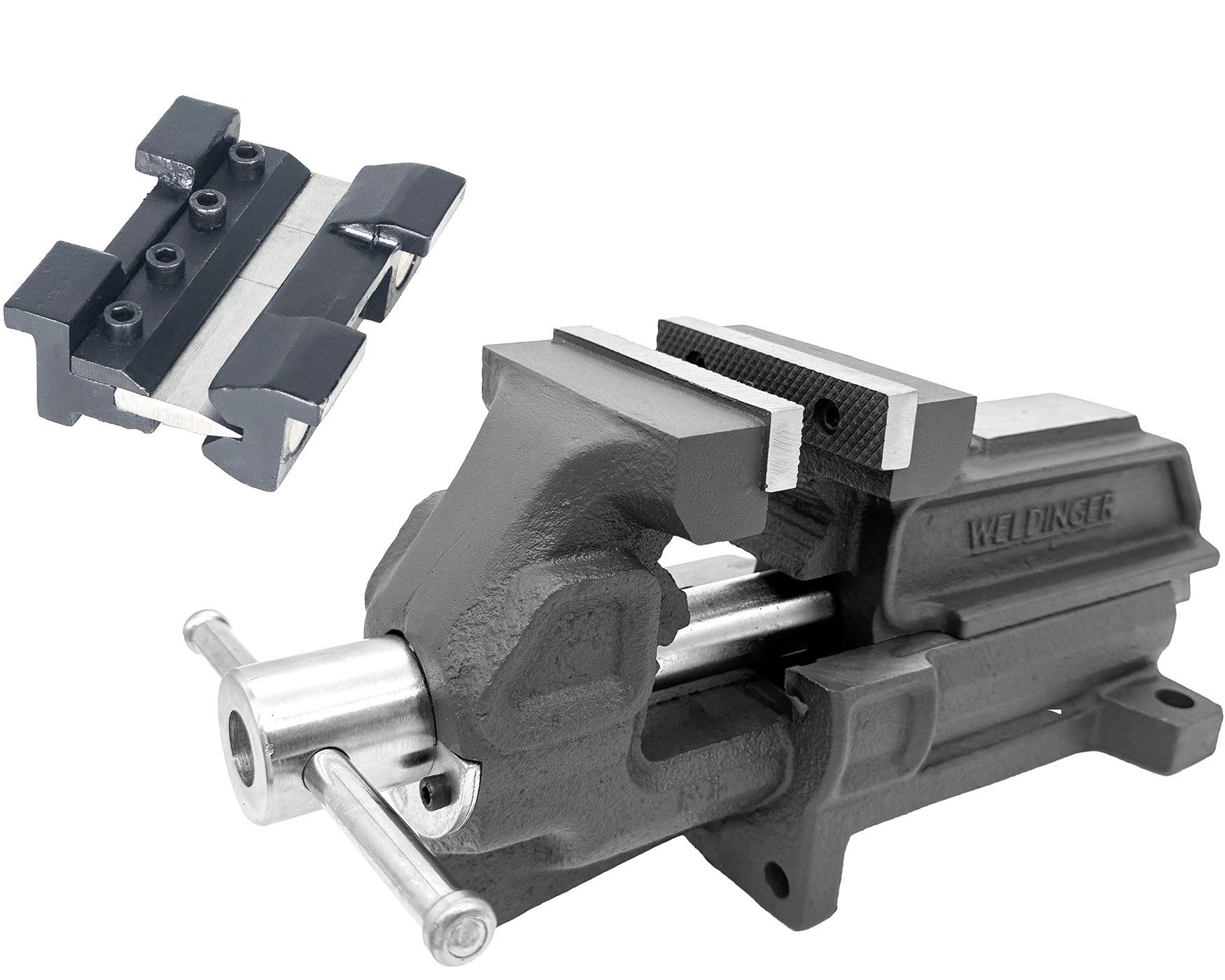 WELDINGER Schraubstock Schraubstock professional 100 mm Set mit magnetischen Abkantbacken, Set, Set mit magnetischen Abkantbacken für die Blechbearbeitung, 100 mm, Spannbacken abschraubbar, geriffelte Backeninnenseite
