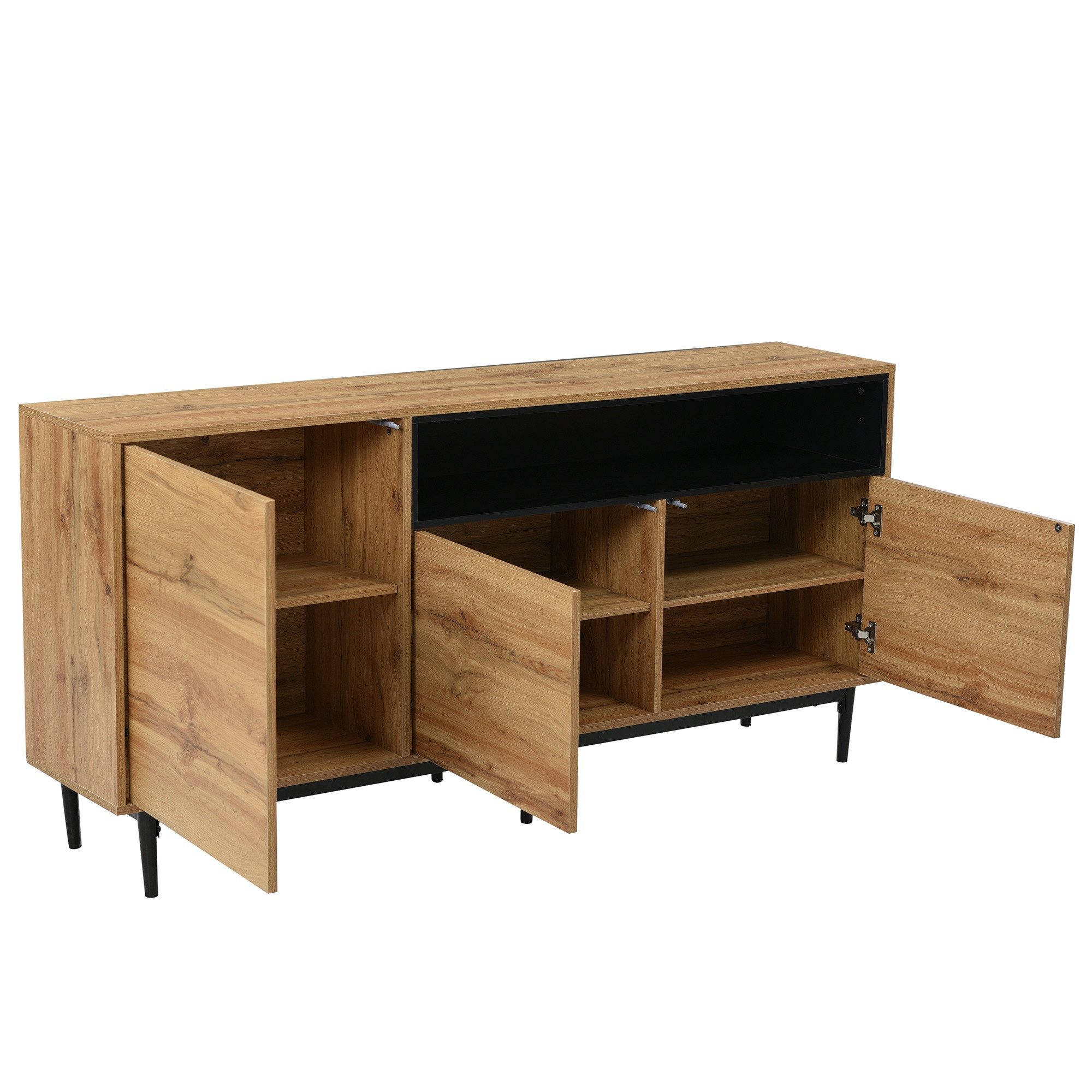 IDEASY Sideboard Modernes Holz-Sideboard 160x35x76cm, 3 Türen + Regale