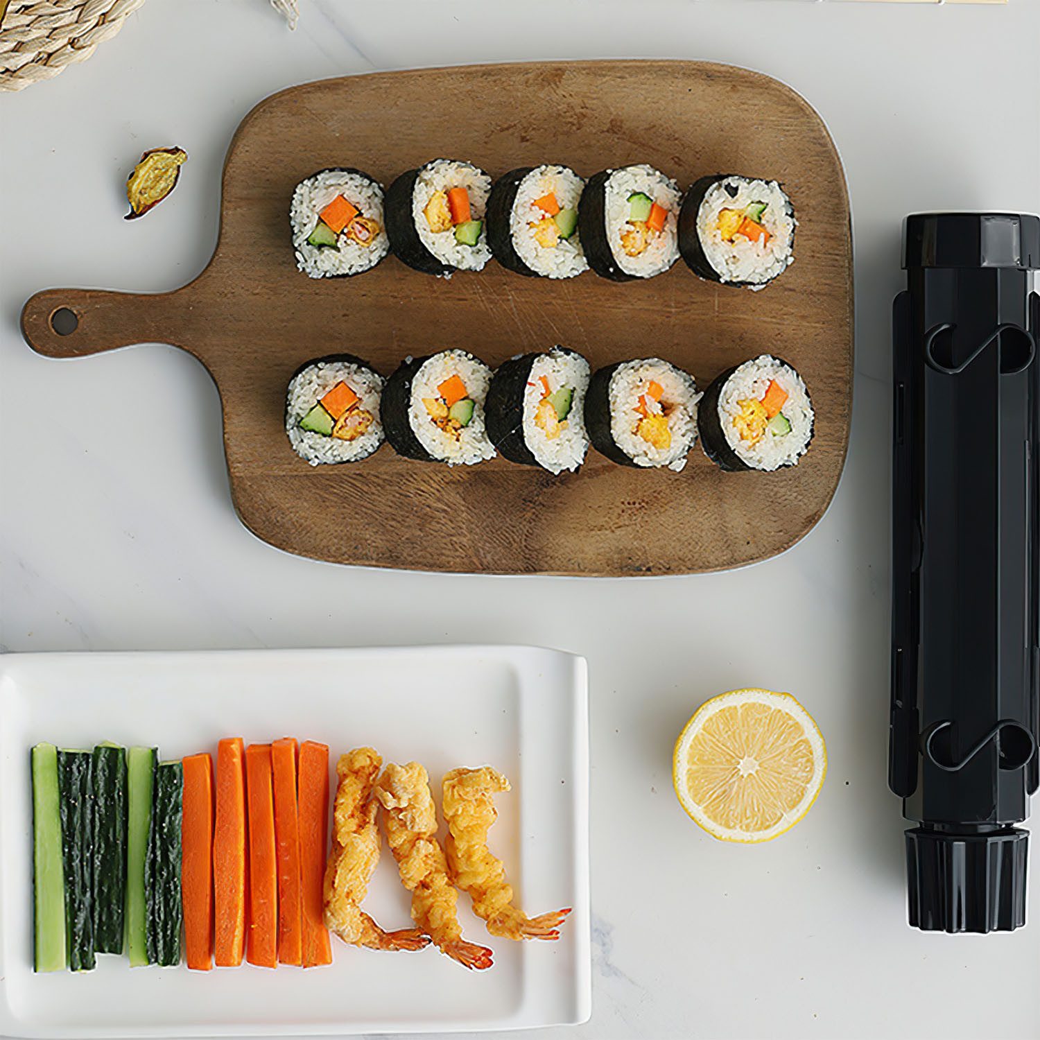 SURFOU Sushiteller Sushi Maker Set 20 Stück Sushi Kit mit matte Bazooka, mit Messer Essstäbchen Avocadoschneiderr Geschmacksgericht – Bild 5 von 5