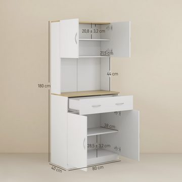 HOMCOM Küchenbuffet Hochschrank Küchenbuffet mit 2 Schränken, Schublade (Esszimmerschrank, 1-St., Geschirrschrank) Weiß, 80 x 40 x 180 cm