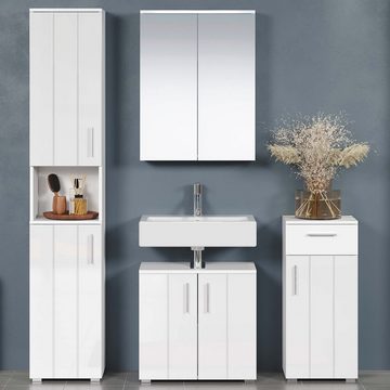 trendteam Badmöbel-Set Wons, Badezimmerset Badezimmerschrank Wandspiegel Badschrank Weiß