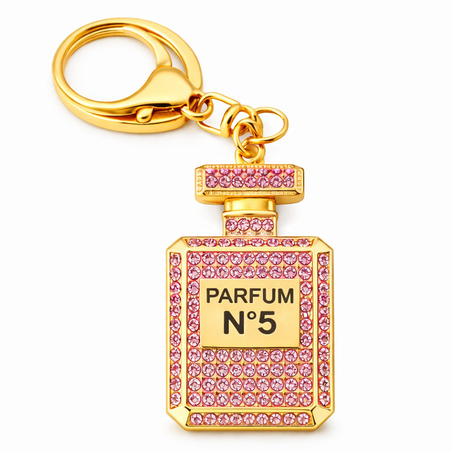 what the shop Schlüsselanhänger Taschenanhänger Parfum Look Gold mit Kristallen, ikonisches Parfum No 5 Flakon Design