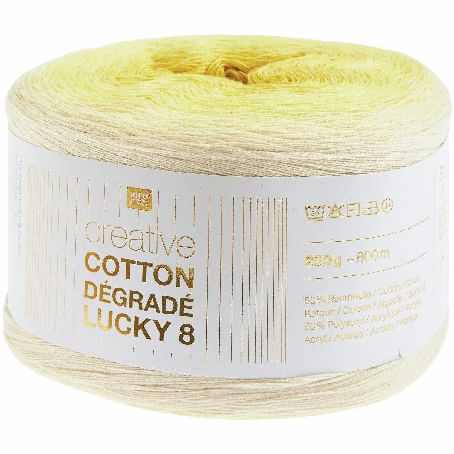Rico Design Wolle Creative Cotton Dégradé Lucky 8, Farbverlaufsgarn Bobbel Häkelwolle, 800,00 m (Baumwollgarn mit Farbverlauf, Handstrickgarn, Strickwolle, Strickgarn, Baumwollmischgarn Baumwolle Polyacryl), mit Strickanleitung und Häkelanleitung zum download