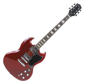Rocktile E-Gitarre Pro S-Red elektrische Gitarre Cherry, Double Cut, Spar-Set, inkl. Gitarrenverstärker