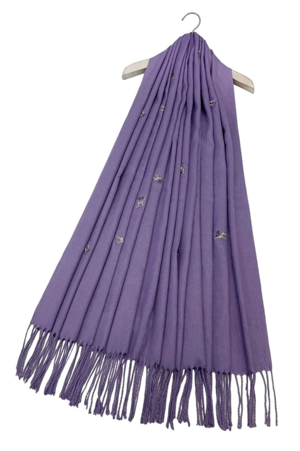 Fashion Scarf World Modeschal Eleganter Damen-Schal mit Rentier-Stickerei, Fein verarbeitet und mit stilvollen Fransen