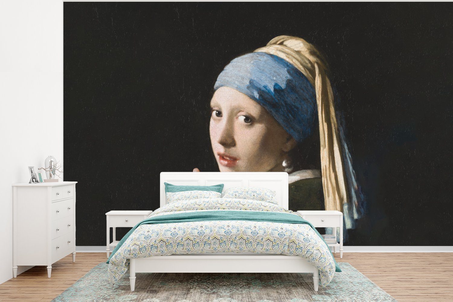 MuchoWow Fototapete Das Mädchen mit dem Perlenohrring - Vermeer - Frieden, Matt, bedruckt, (6 St), Wallpaper für Wohnzimmer, Schlafzimmer, Kinderzimmer, Vinyl Tapete