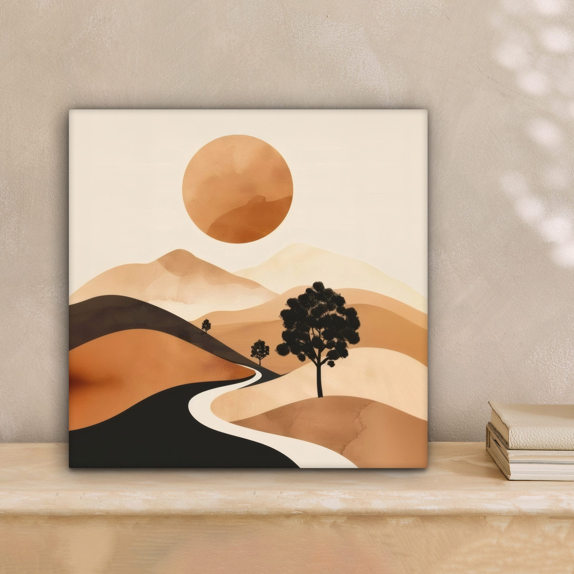 OneMillionCanvasses® Leinwandbild Sonne - Hügel - Baum - Abstrakt, Fotodruck (1 St), Wandbild, Deko Schlafzimmer Wohnzimmer Flur 20x20 cm