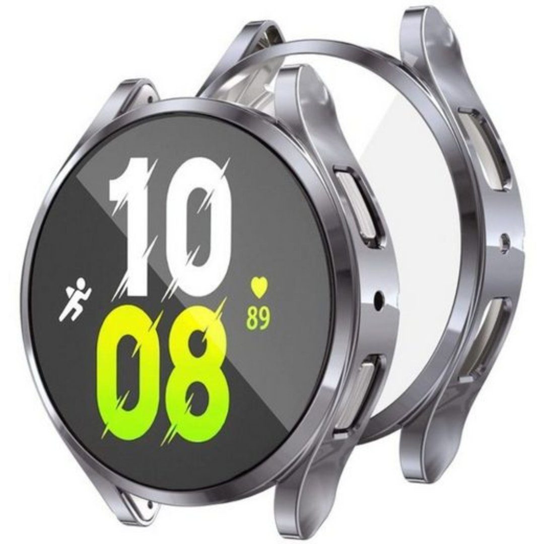 SmartUP Smartwatch-Hülle 2X Hülle für Samsung Galaxy Watch 5 40mm 44mm Silikon Schutzhülle Case, Schutzglas, Stoßfest, Displayschutz, Rundumschutz