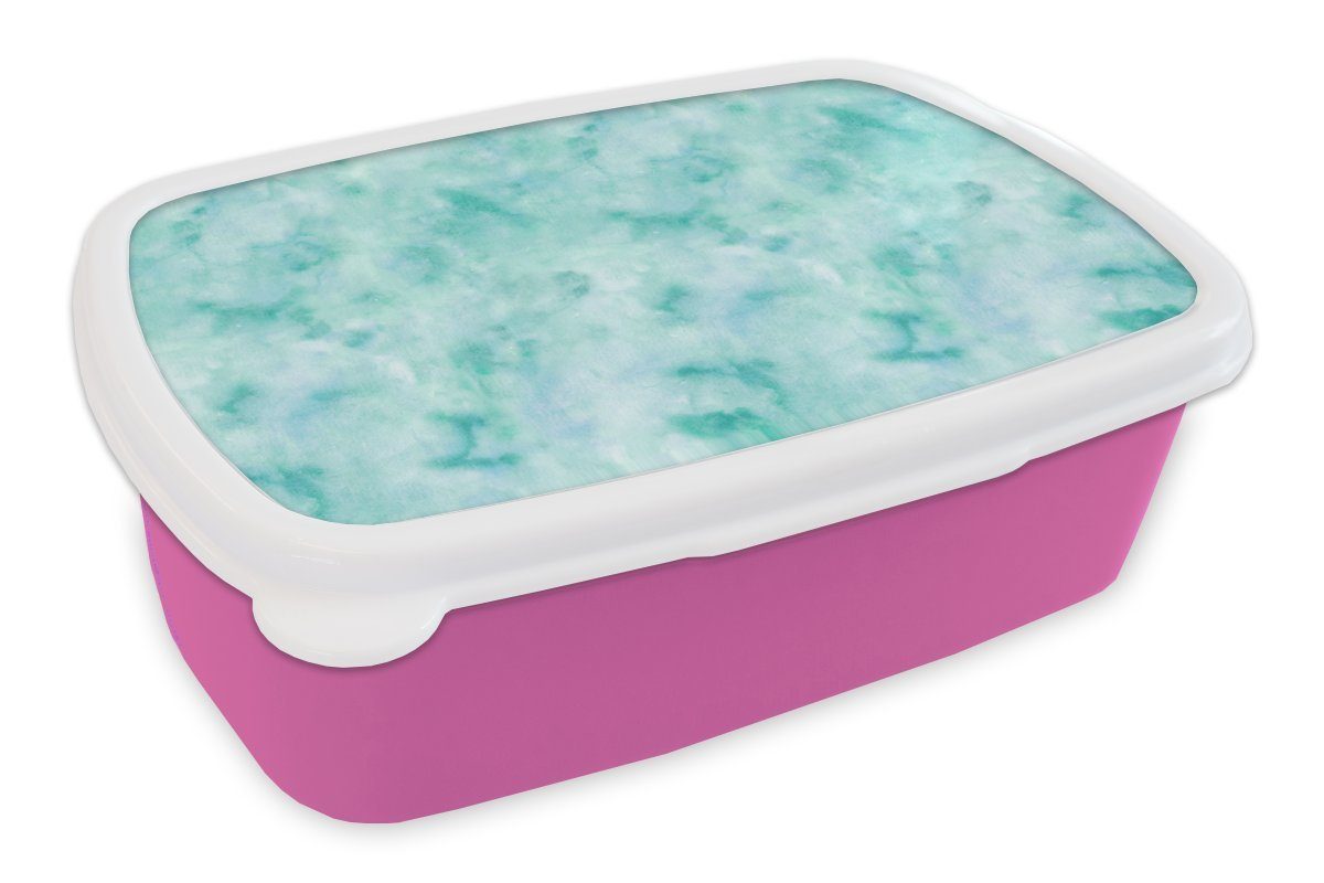 MuchoWow Lunchbox Aquarell - Muster - Türkis - Aqua, Kunststoff, (2-tlg), Brotbox für Erwachsene, Brotdose Kinder, Snackbox, Mädchen, Kunststoff rosa