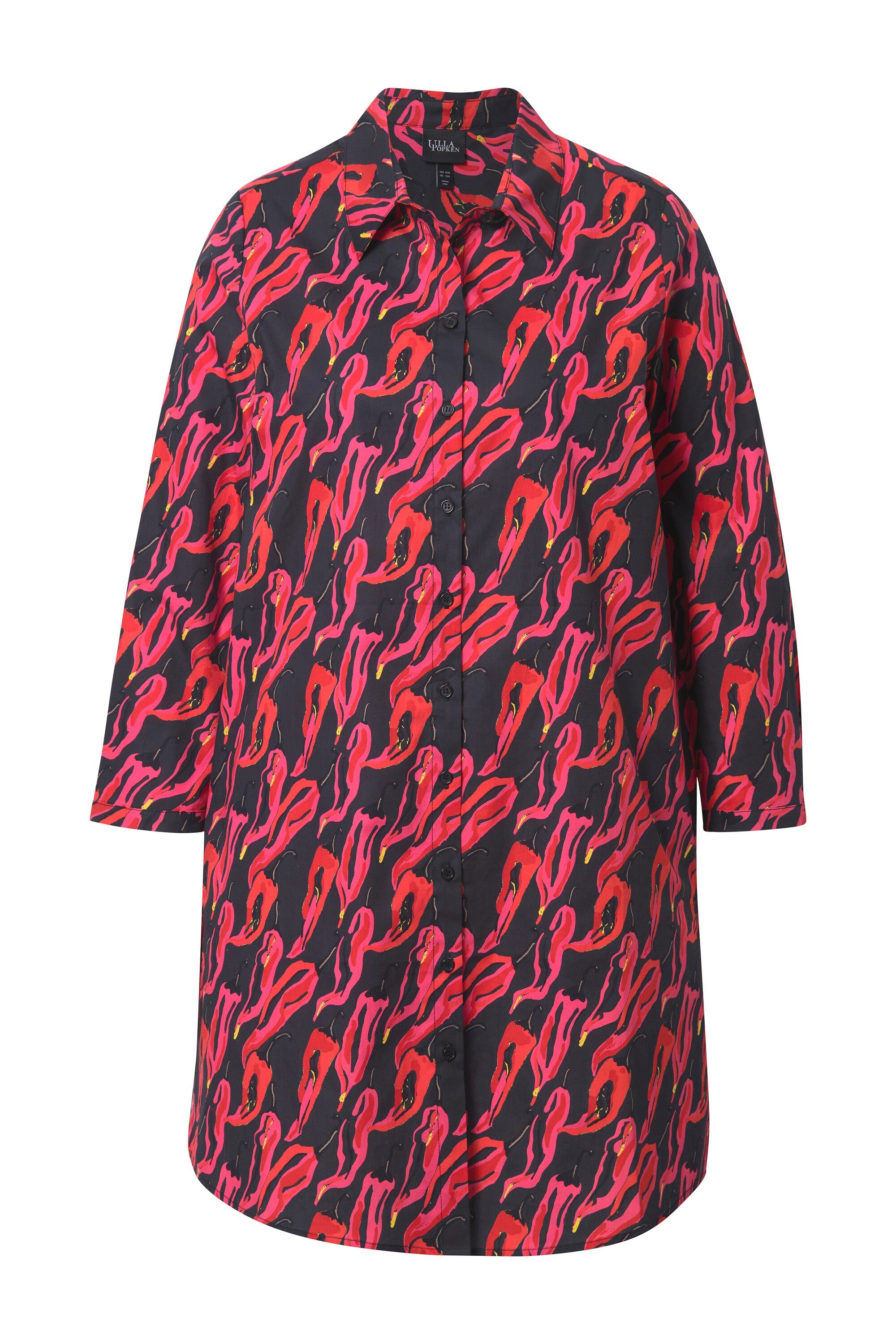 Ulla Popken Hemdbluse Longbluse Peperoni Hemdkragen Langarm günstig online kaufen