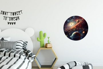 MuchoWow Wandsticker Weltraum - Planeten - Neon - Sterne (1 St), Tapetenkreis für Kinderzimmer, Tapetenaufkleber, Rund, Wohnzimmer