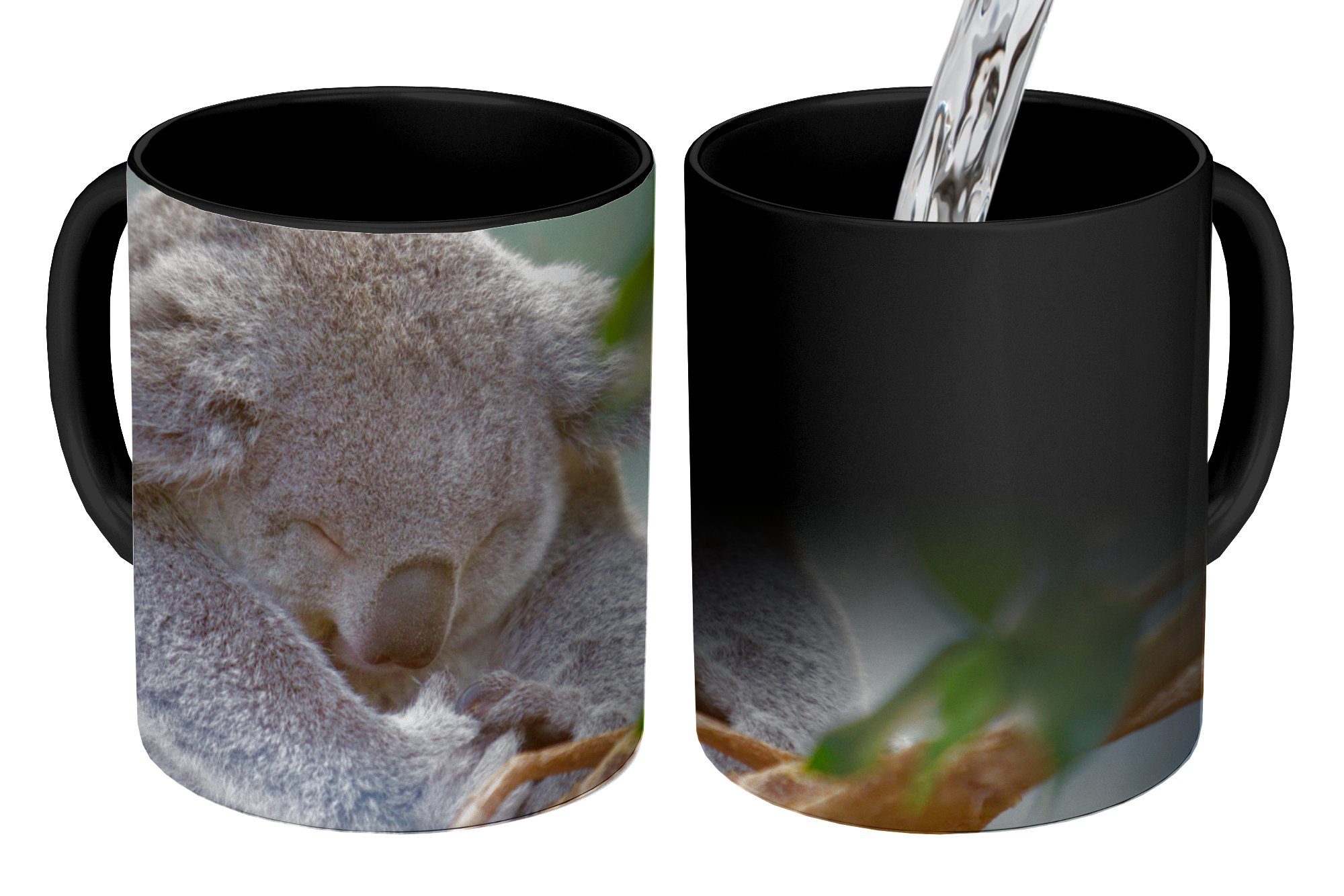 MuchoWow Tasse Koala - Äste - Schlaf - Kinder - Jungen - Mädchen, Keramik, Farbwechsel, Kaffeetassen, Teetasse, Zaubertasse, Geschenk