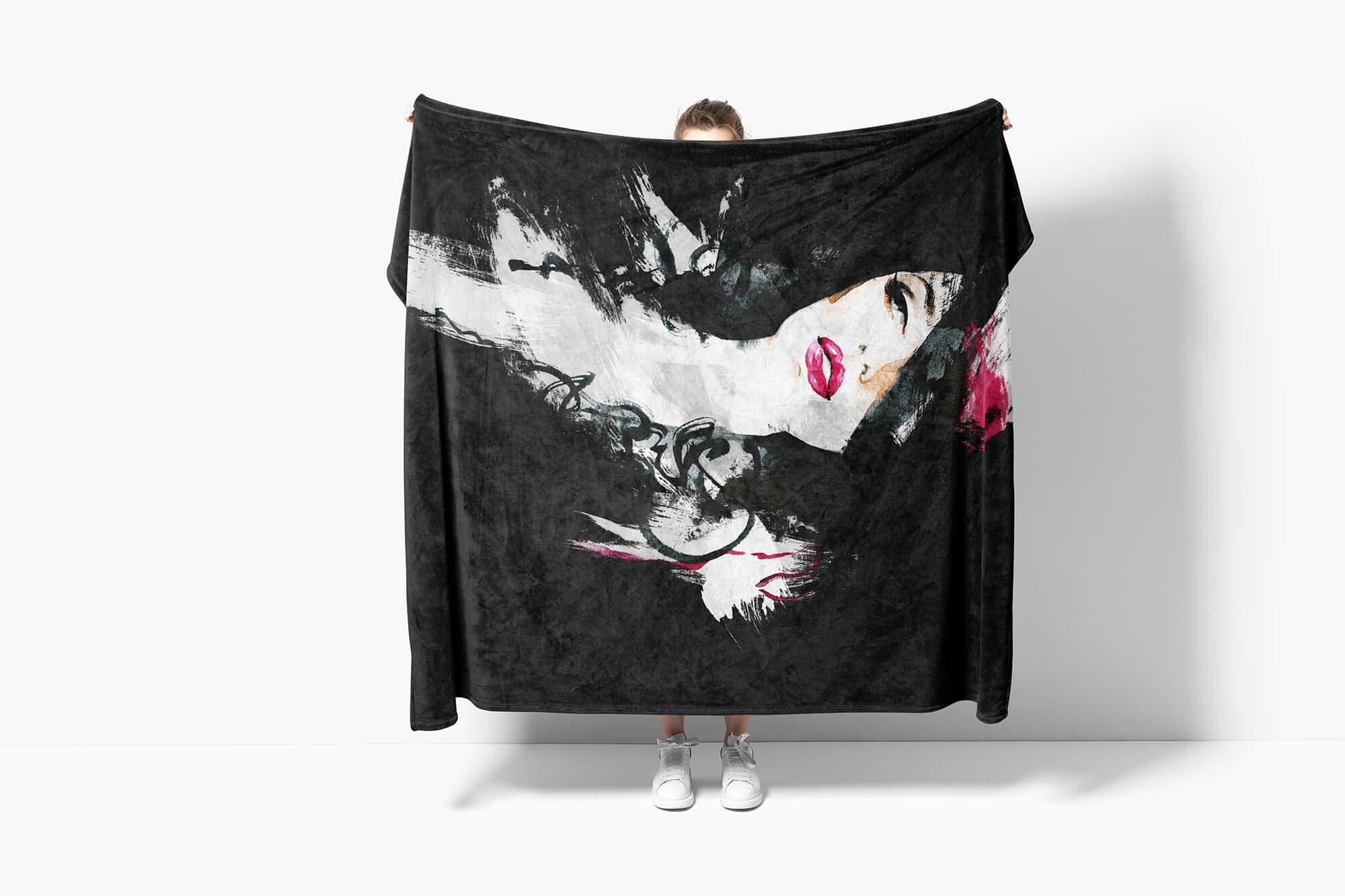 Abs, Handtuch Handtuch Art Frauen Saunatuch Porträt (1-St), Strandhandtuch Kuscheldecke Handtücher Fotomotiv Baumwolle-Polyester-Mix Sinus mit