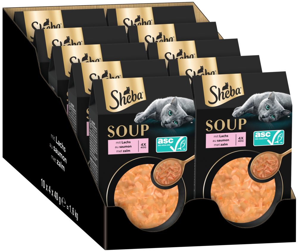 Sheba SHEBA® Portionsbeutel Multipack Soup mit Lachs 10 x 4 x 40g, Nassfutter für: Katze