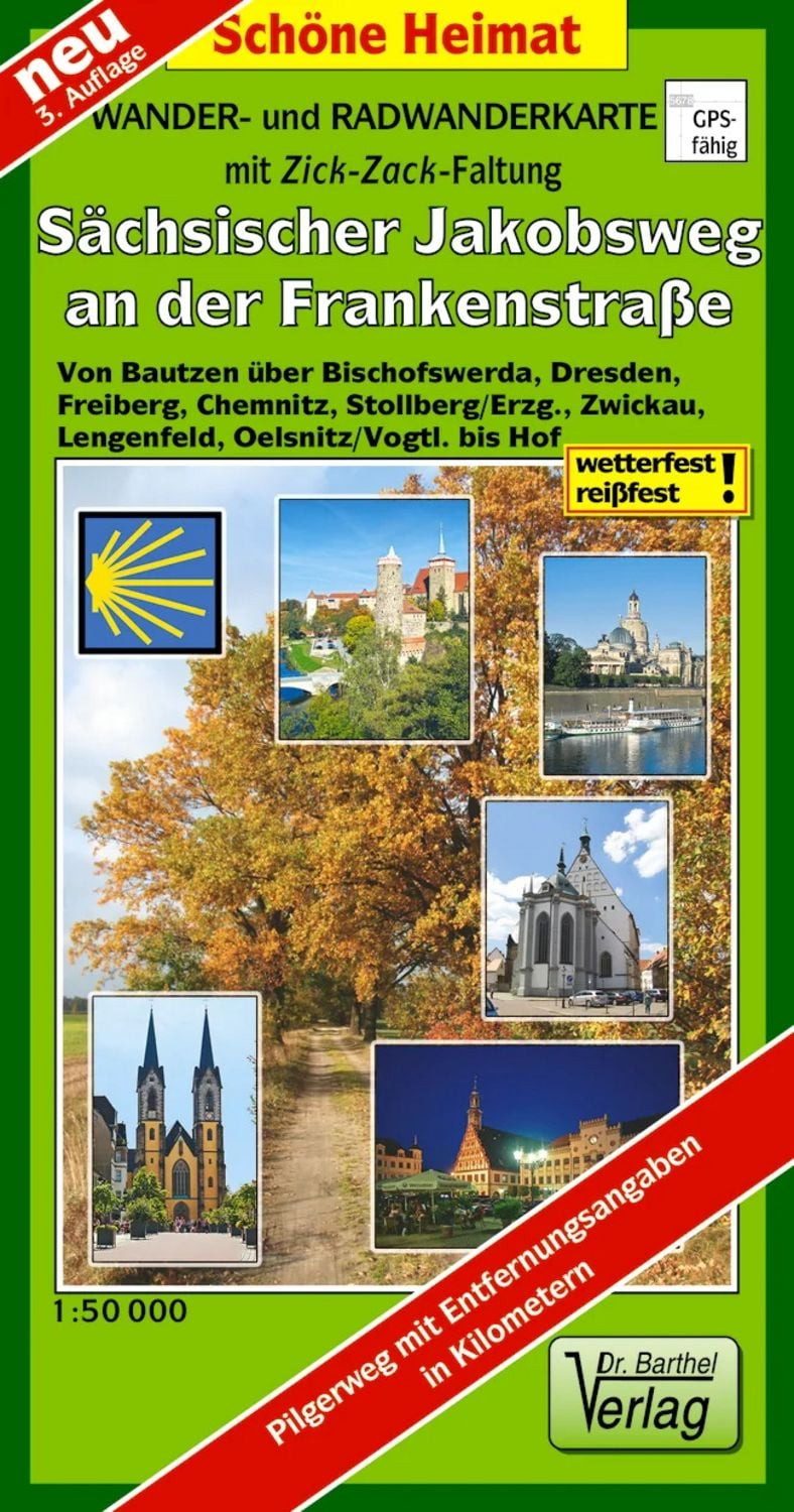 Sächsischer Jakobsweg an der Frankenstraße. Radwander- und Wanderkarte / Verlag Barthel