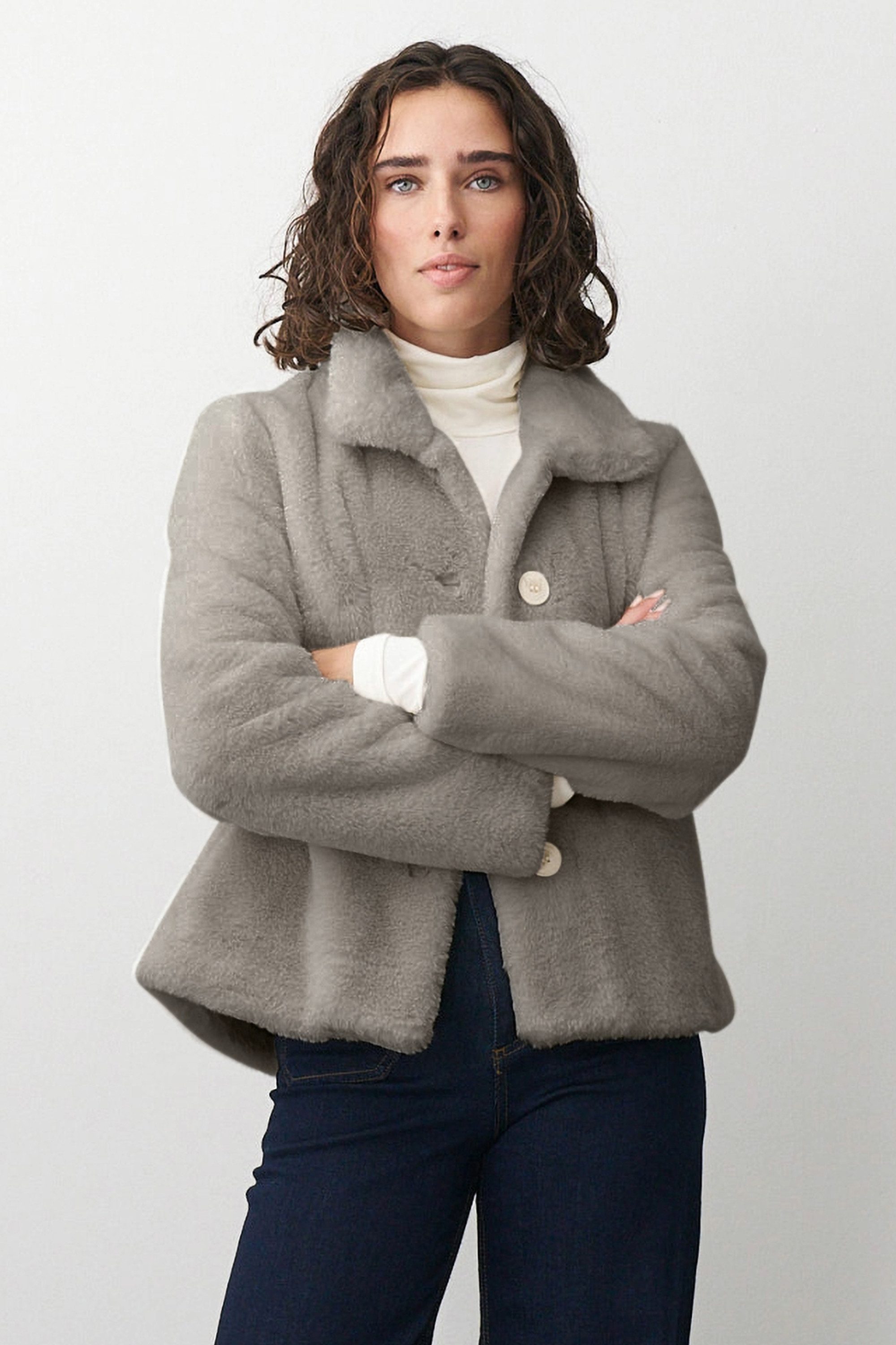 Barbara Lebek Fellimitatjacke warme Plüschjacke, Winterjacke oder Felljacke für Damen