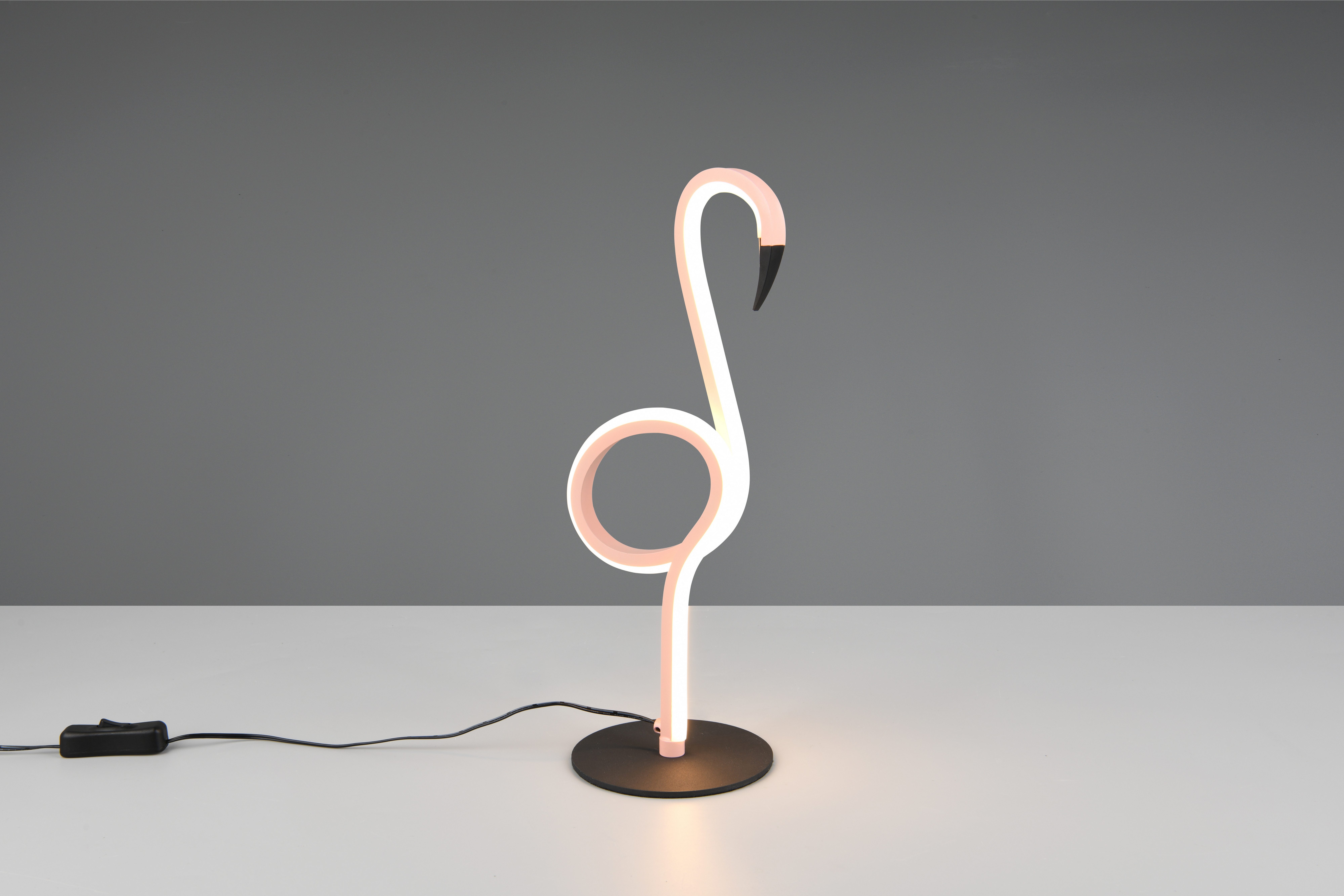 Reality Leuchten LED Tischleuchte INGO, LED Tischlampe in Flamingo Form, 6W 550 Lumen 300K warmweiß, Ein-/Ausschalter, LED fest integriert, Warmweiß, Flamingo Lampe mit Schnurschalter, Höhe 35 cm Ø 12 cm Tiefe 14,5 cm
