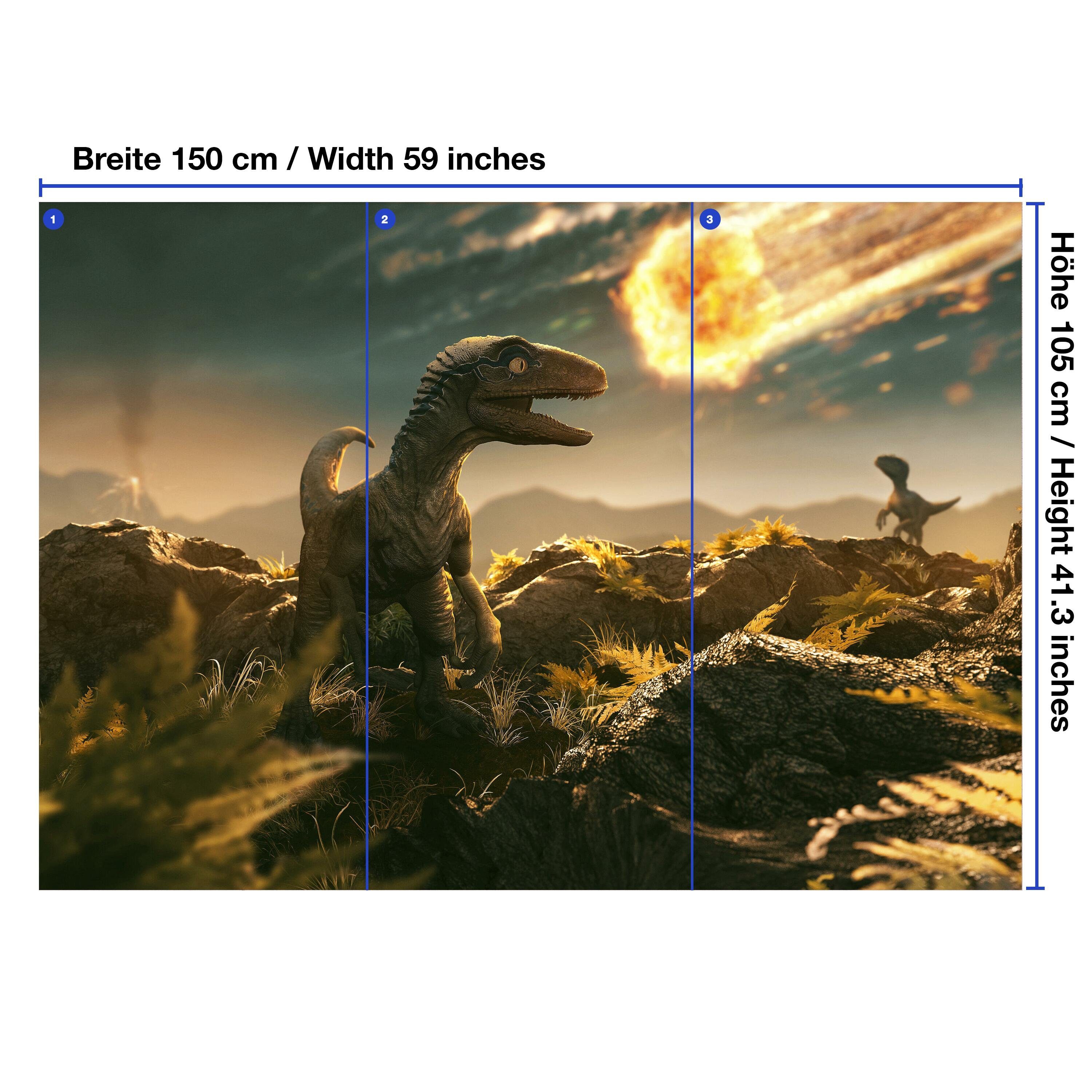 wandmotiv24 Fototapete Velociraptor Dino Vliestapete matt, Wandtapete, mit Komet, Motivtapete, glatt