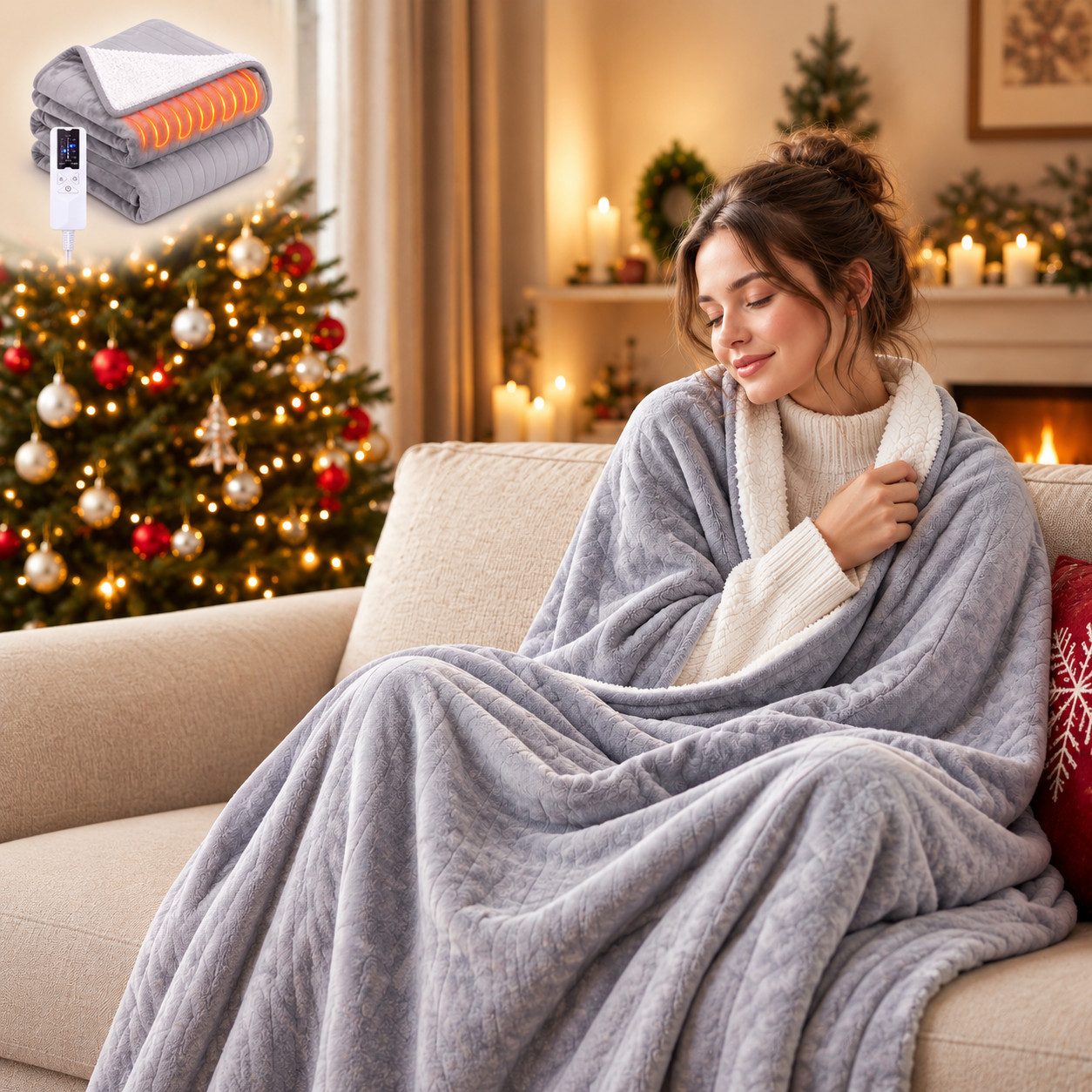 Ledklang Heizdecke Elektrische 180x130cm,Schwarz/Grau,Überhitzungsschutz,Waschbare, 6 Heizstufen, Timer & waschbar bei 30 °C, für Sofa Bett Couch Weiche Flanell-Heizdecke Wohnzimmer Schlafzimmer